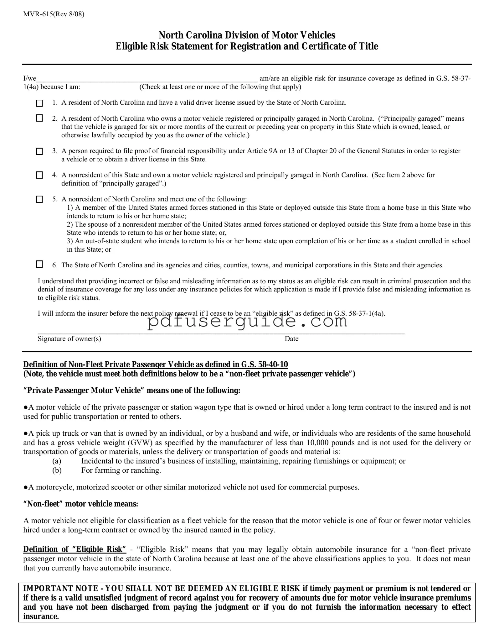 Free Nc Mvr 615 Form in PDF