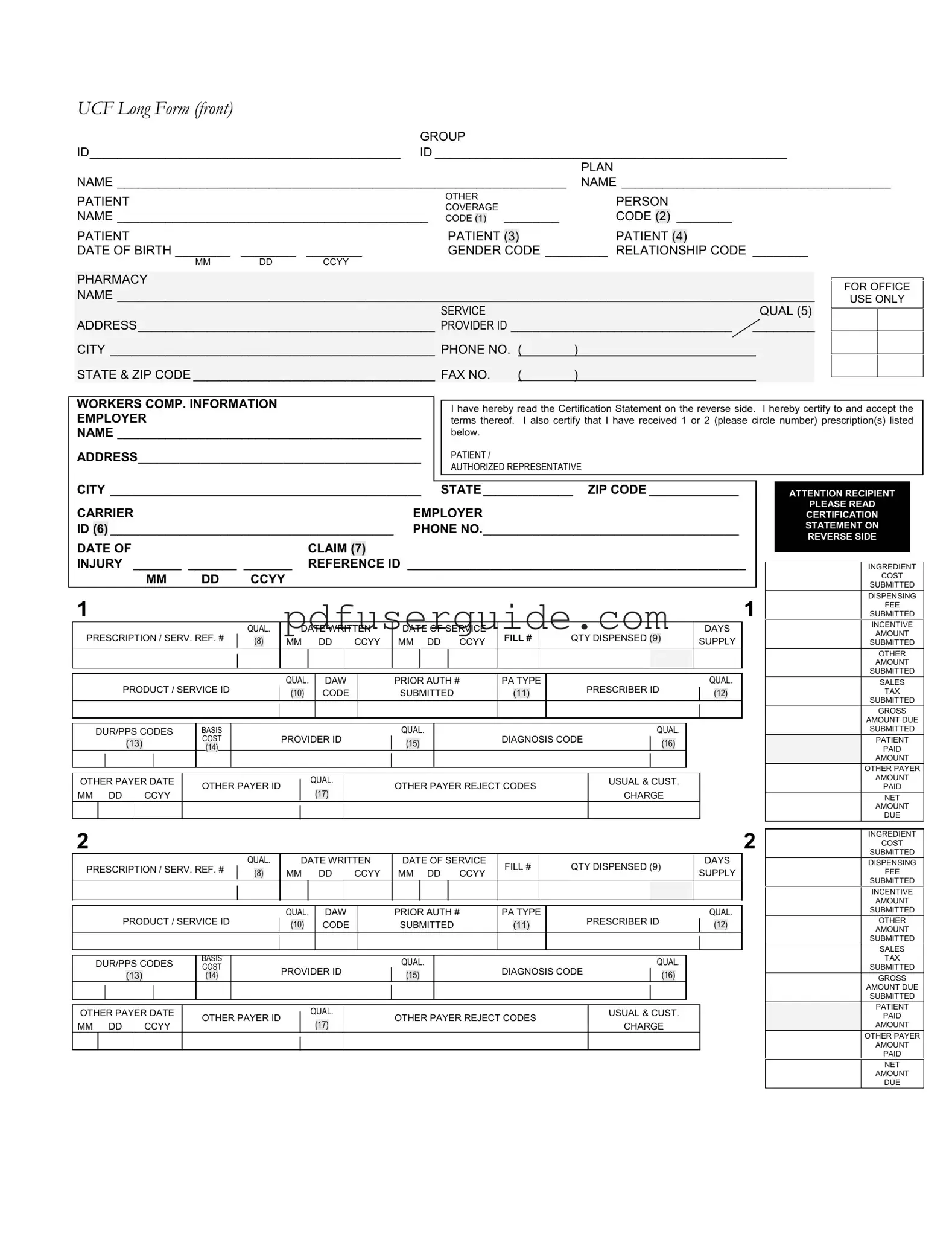 Free Ncpdp Billing Form in PDF
