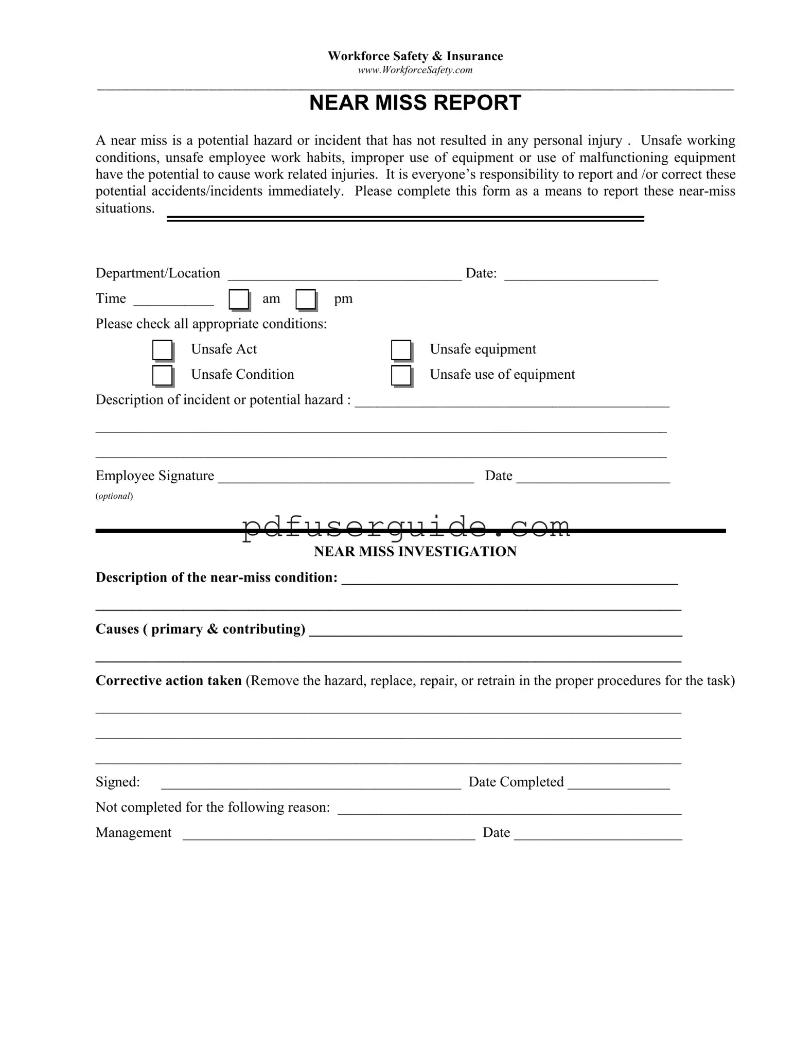 Free Near Miss Report Form in PDF