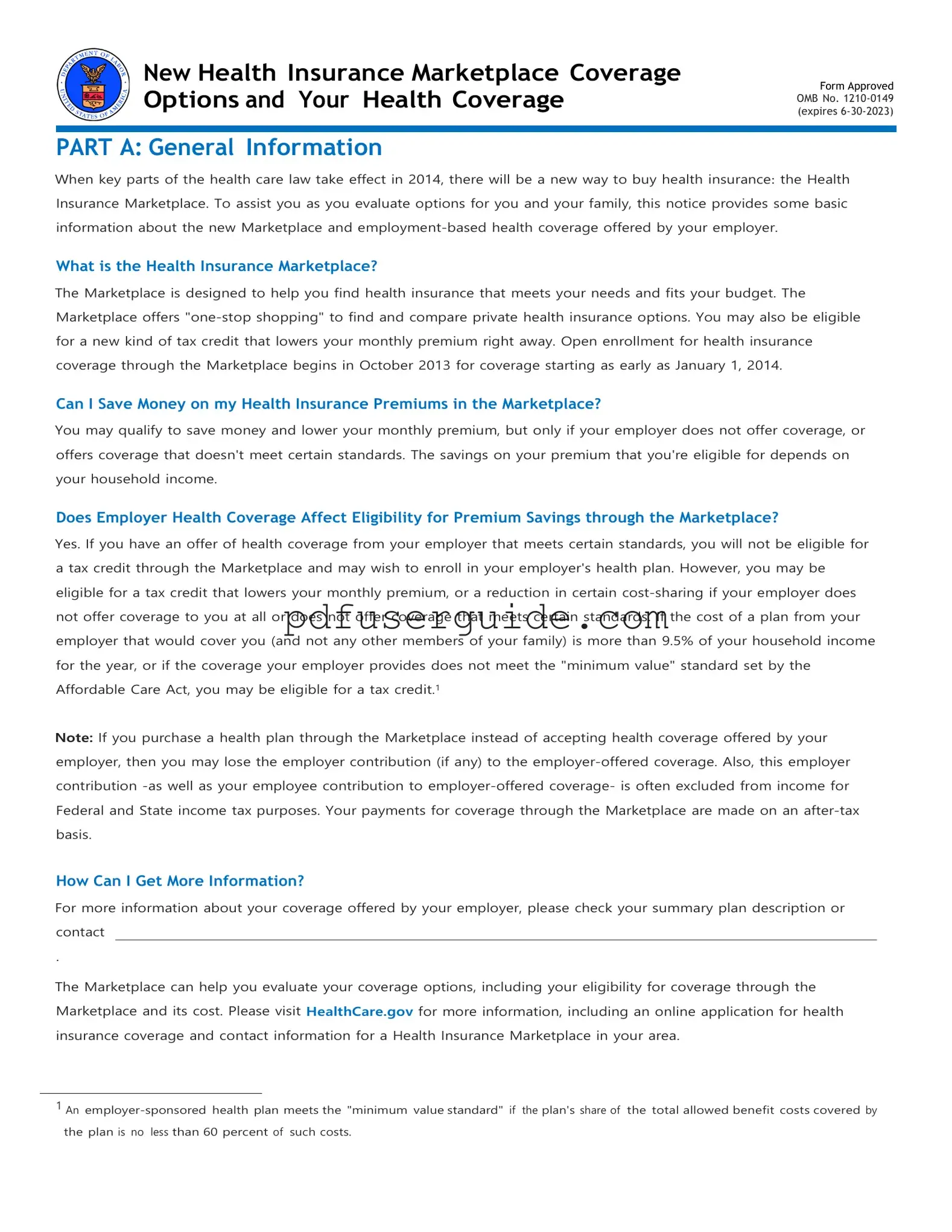 Free New Health Marketplace Coverage Form in PDF
