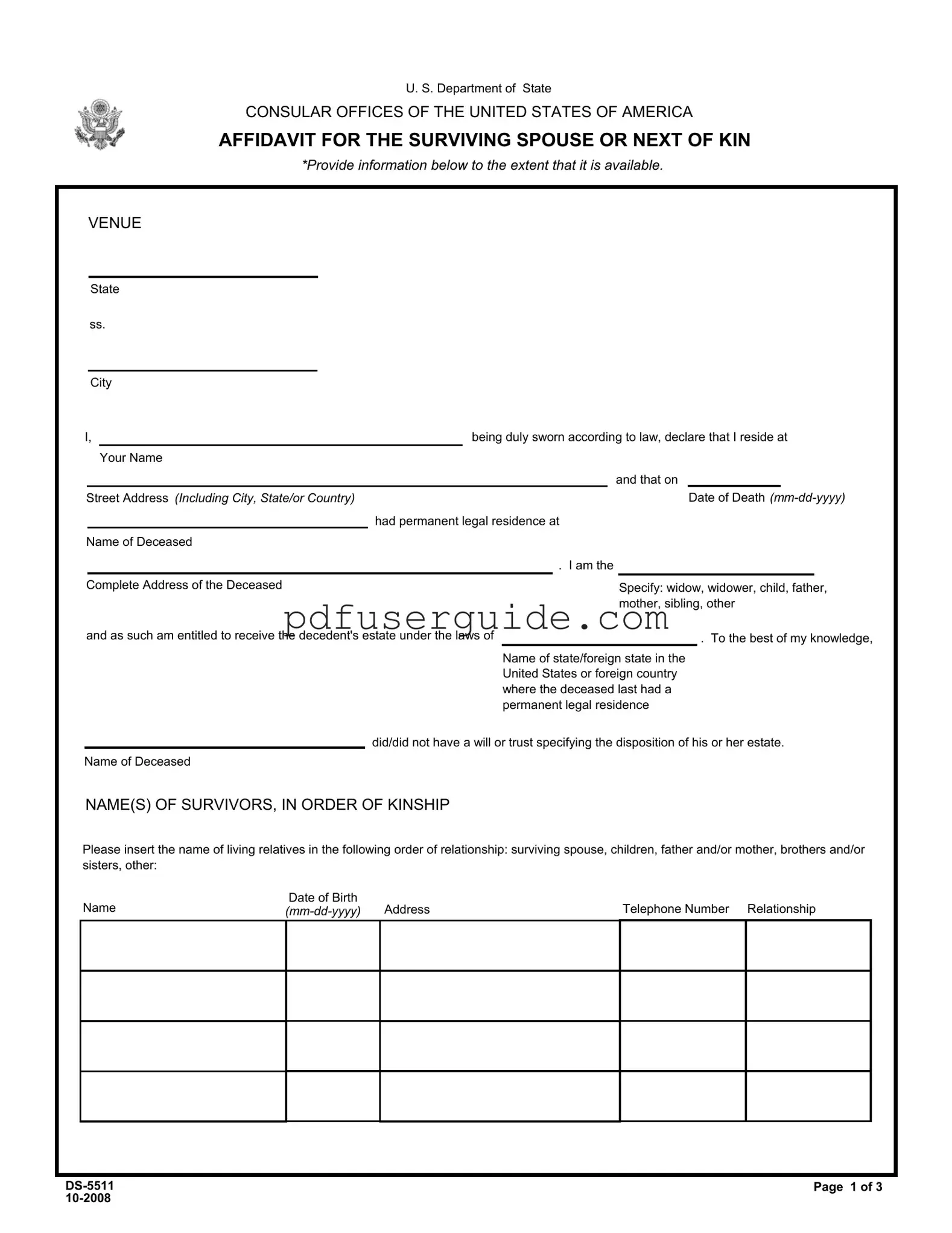 Free Next Of Kin Form in PDF