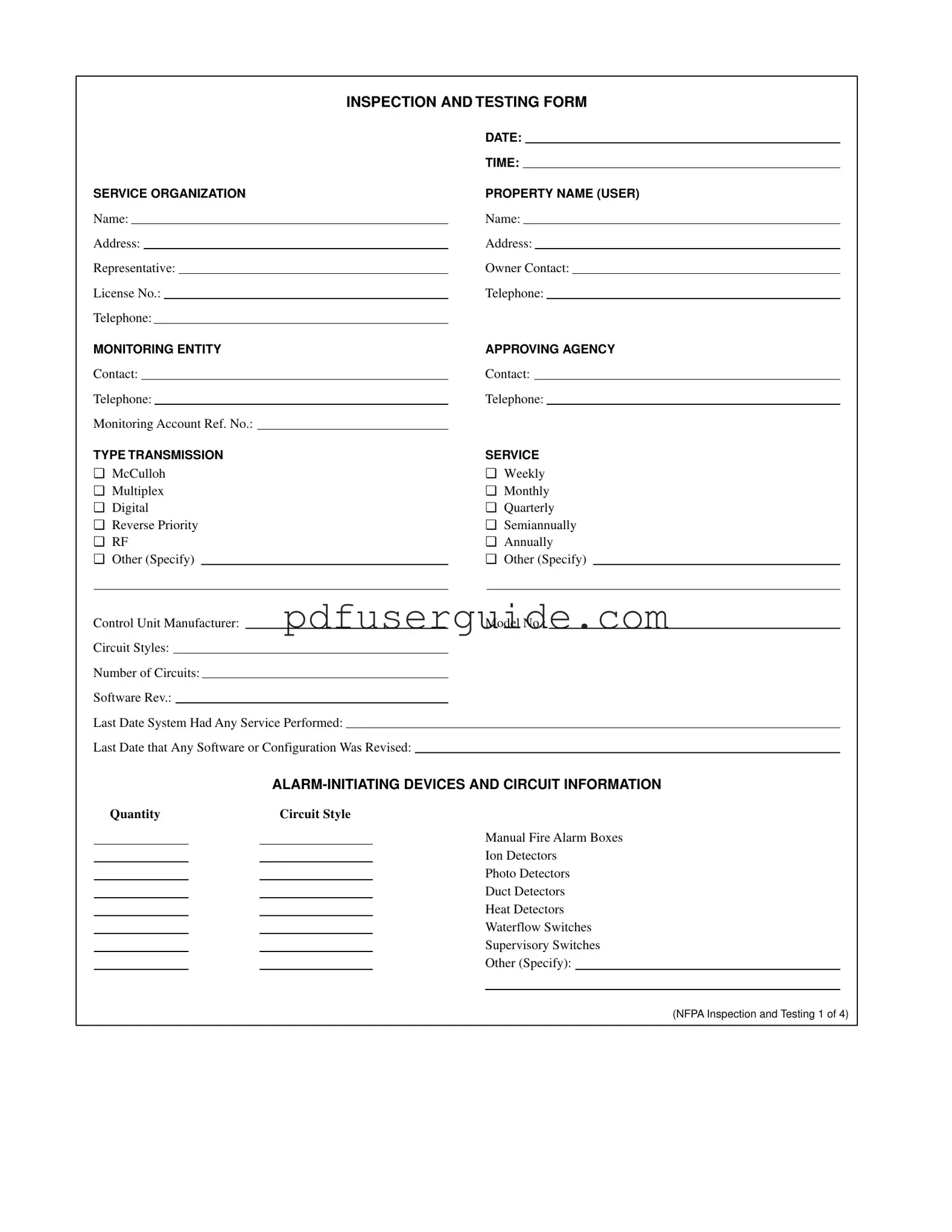 Free Nfpa Testing Form in PDF