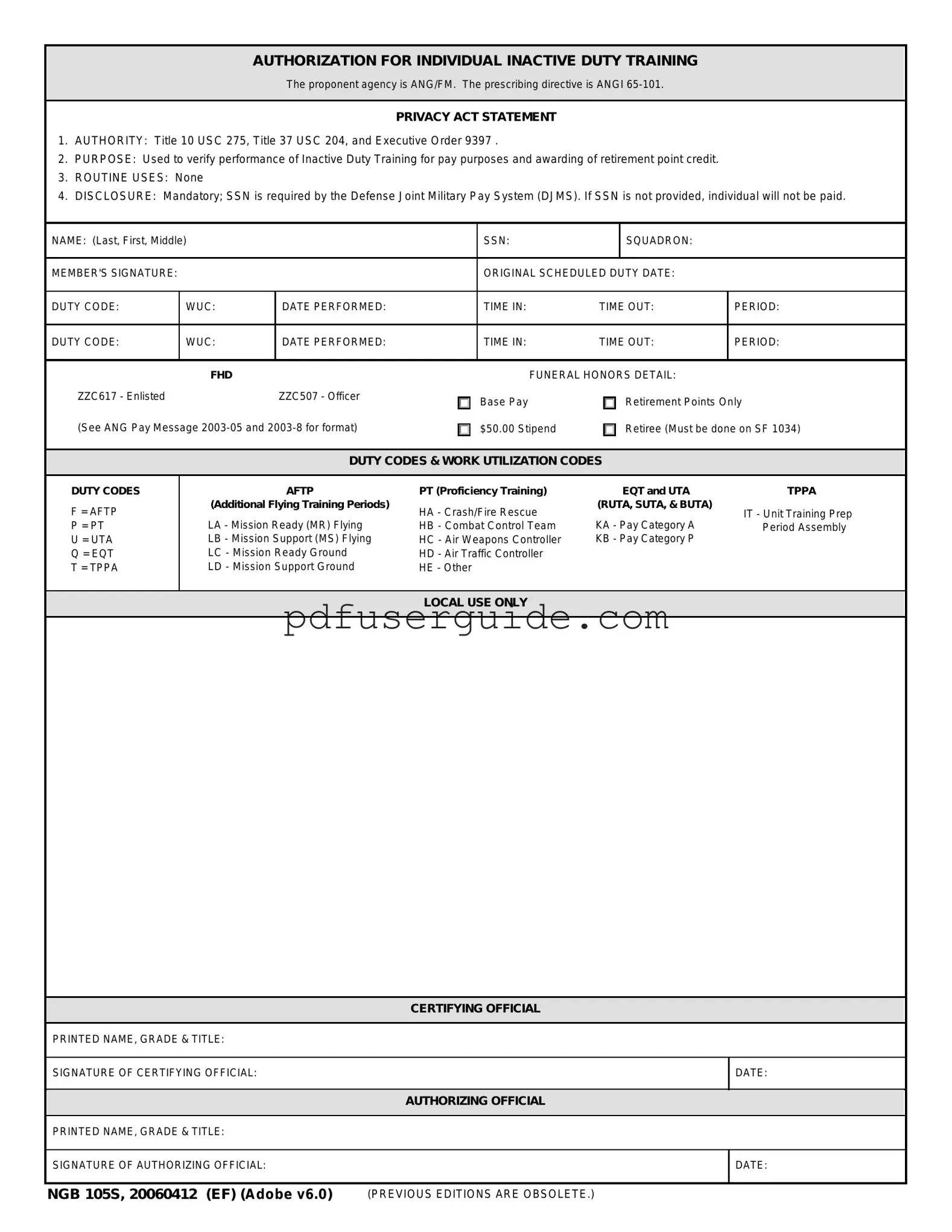 Free Ngb 105 S Form in PDF