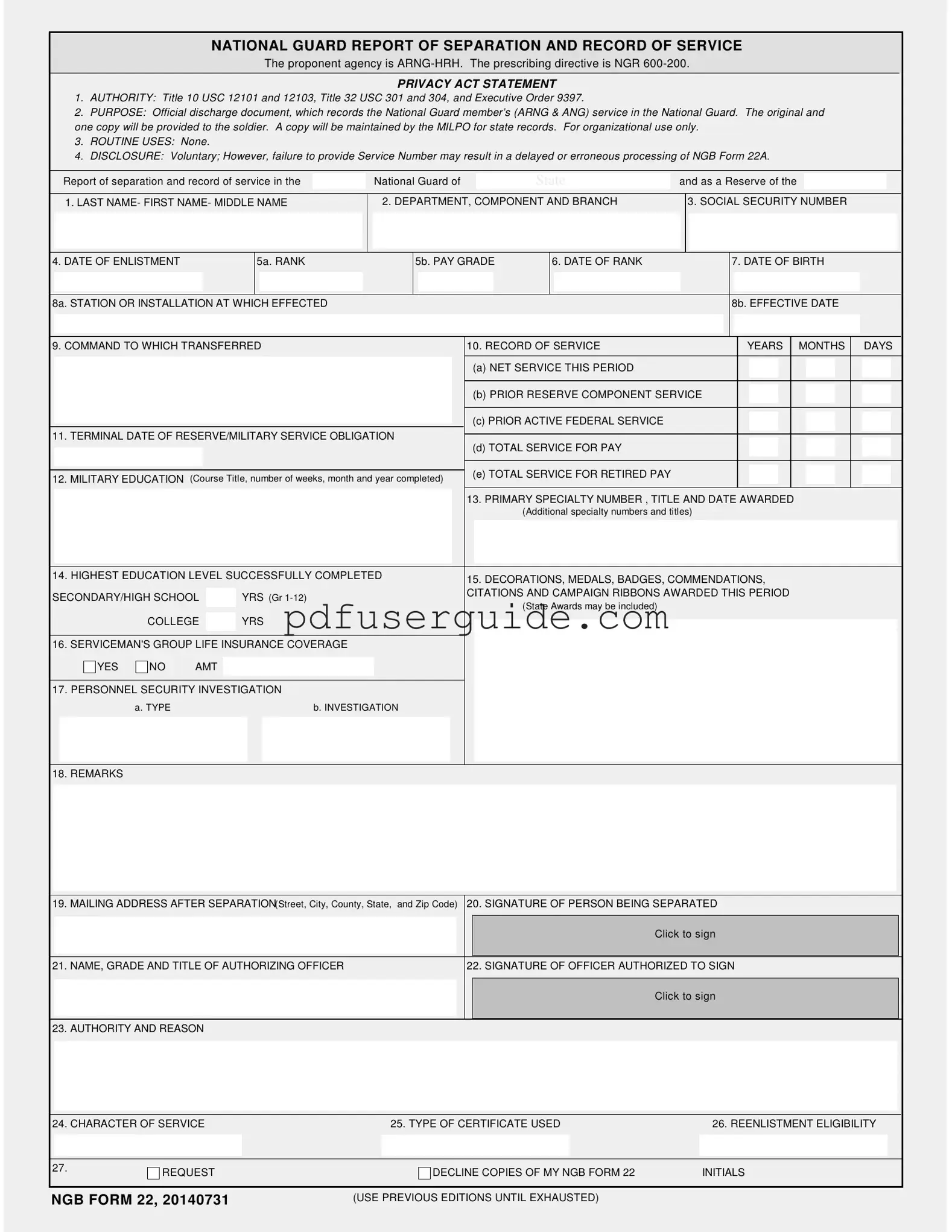 Free Ngb 22 Form in PDF