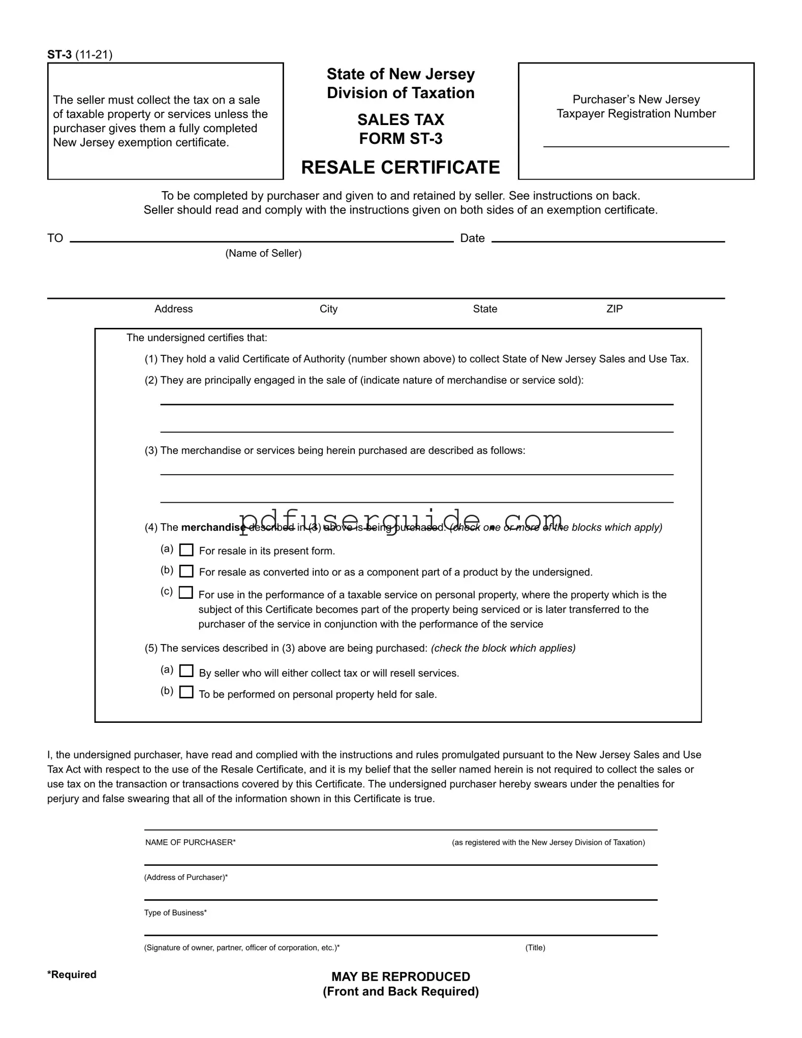 Free St 3 New Jersey Form in PDF