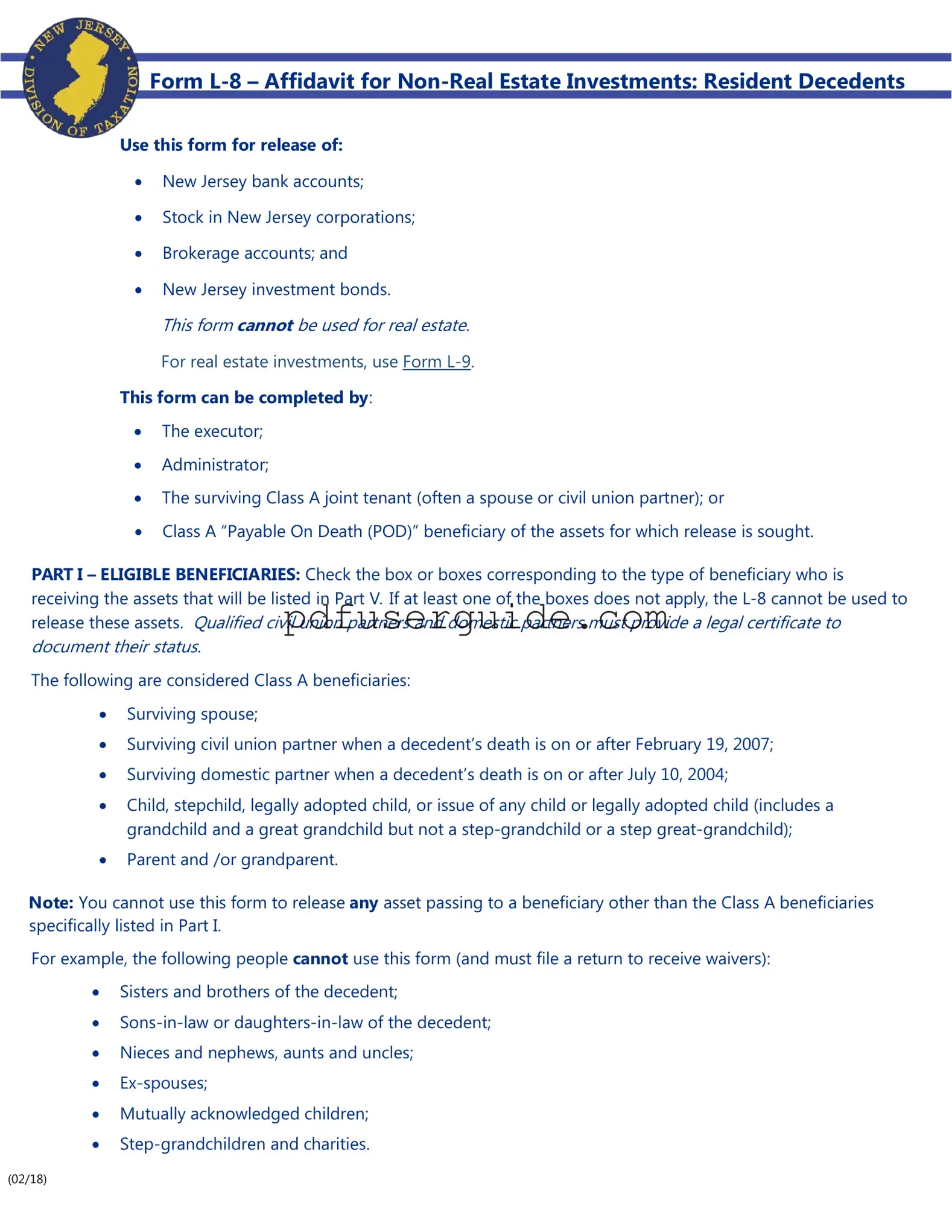 Free Nj L 8 Form in PDF