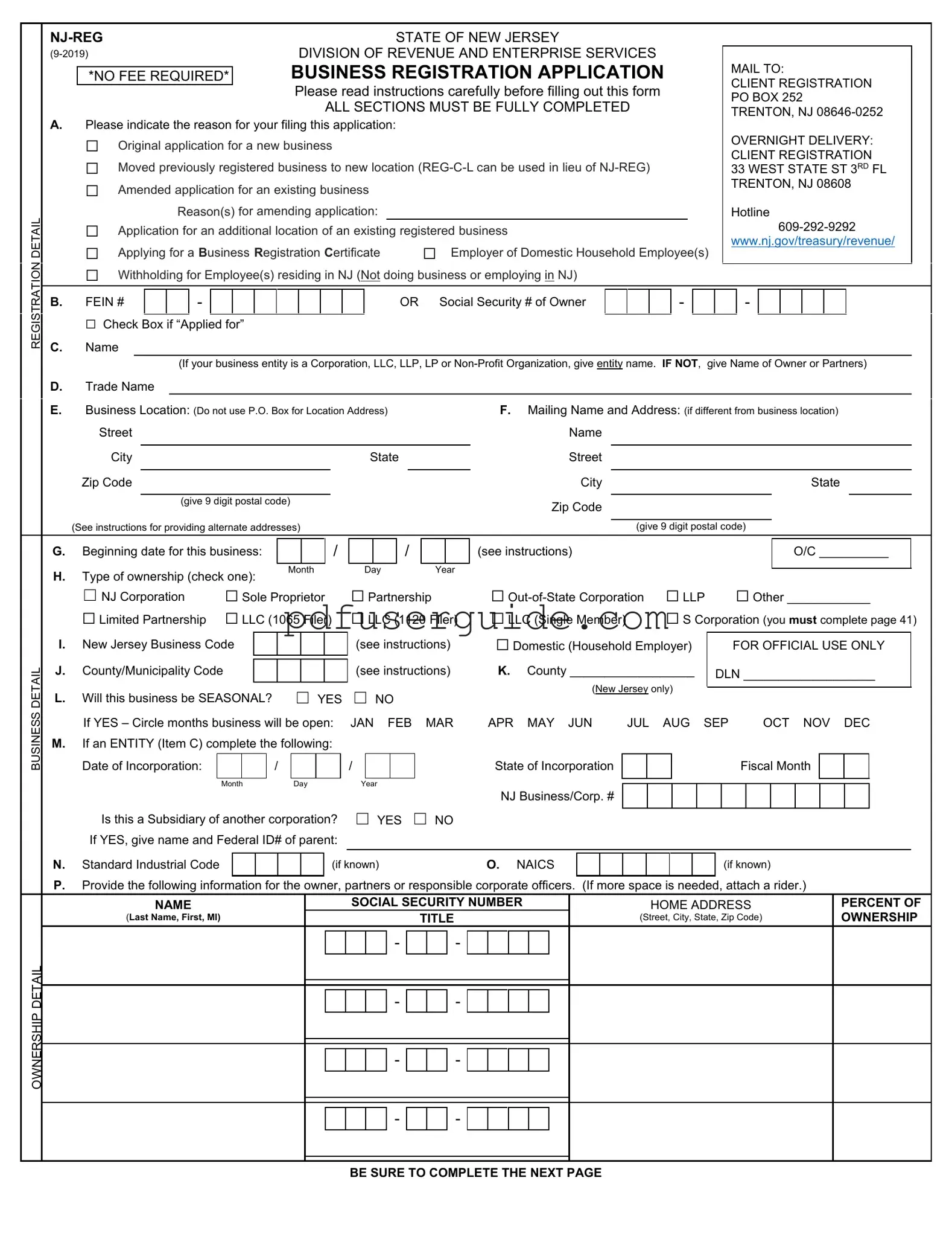 Free Nj Reg Form in PDF