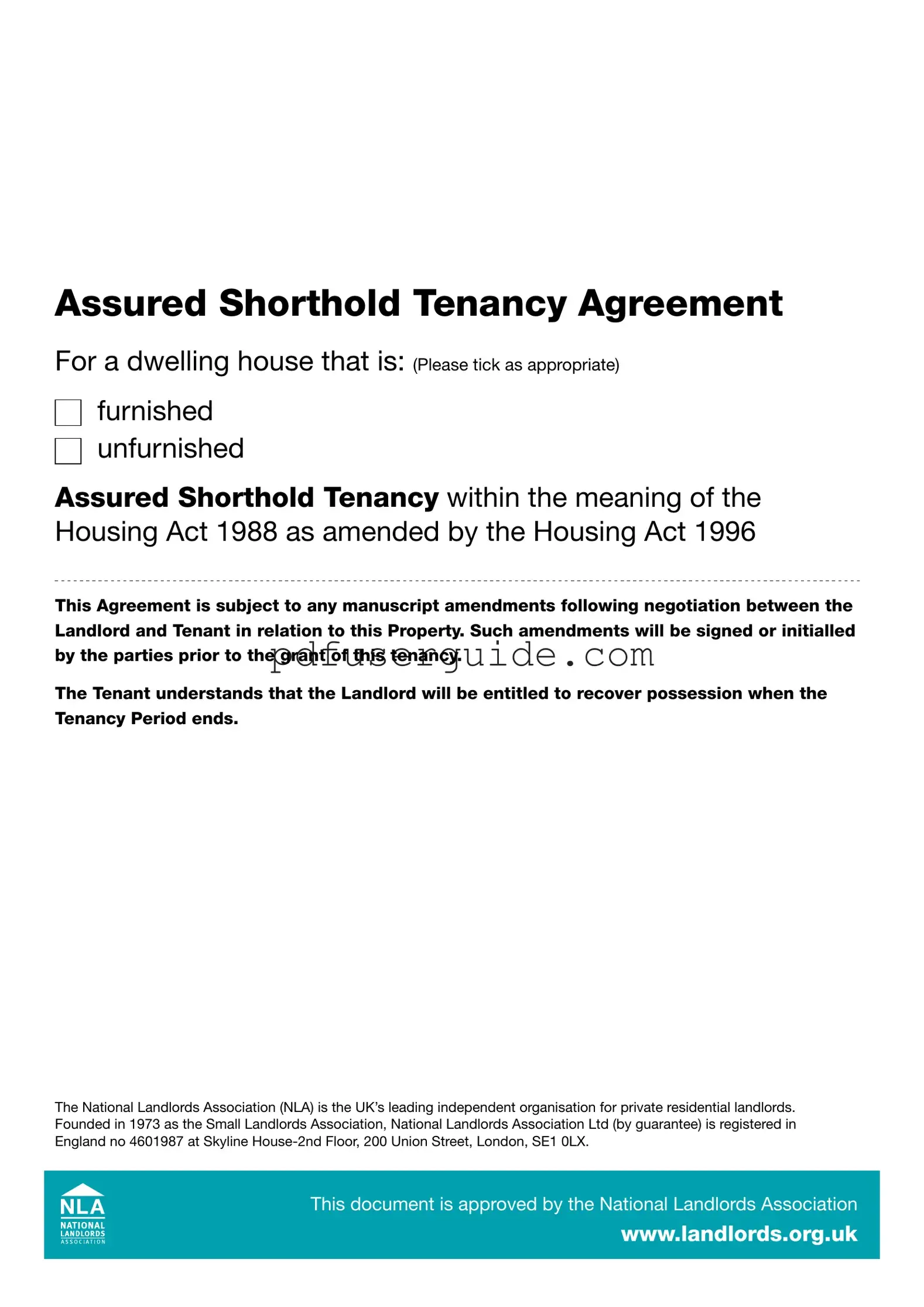 Free Nla Tenancy Agreement Landlord Orguk Form in PDF