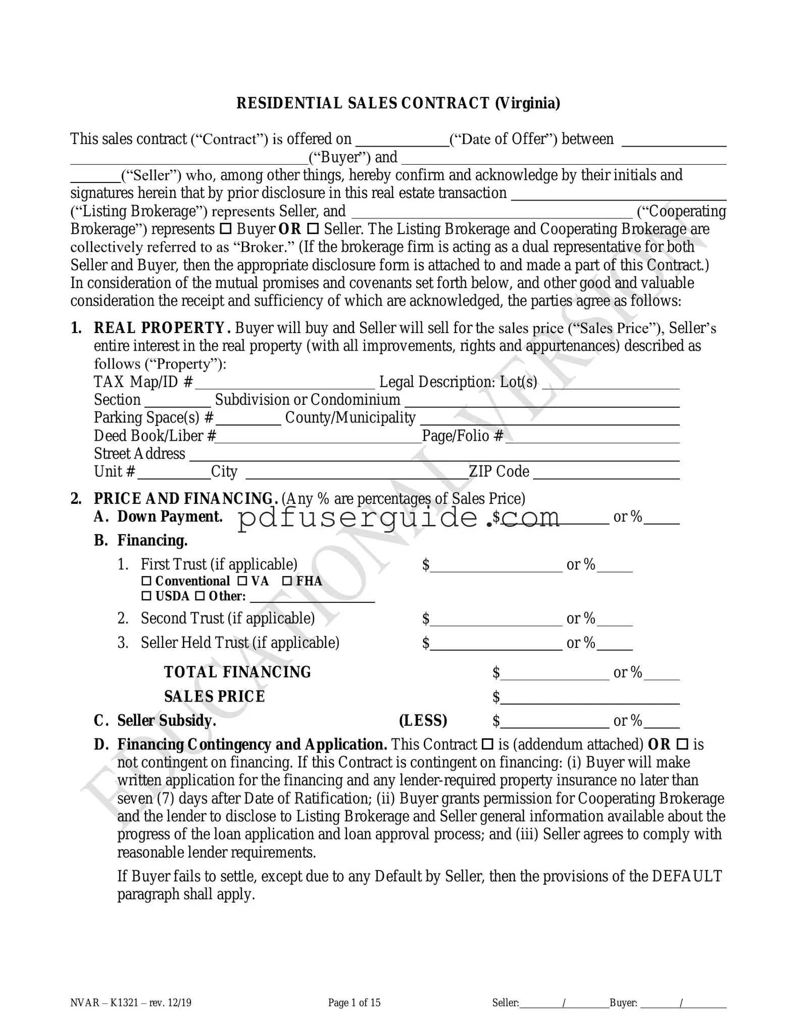 Free No Broker Residential Sales Virginia Form in PDF