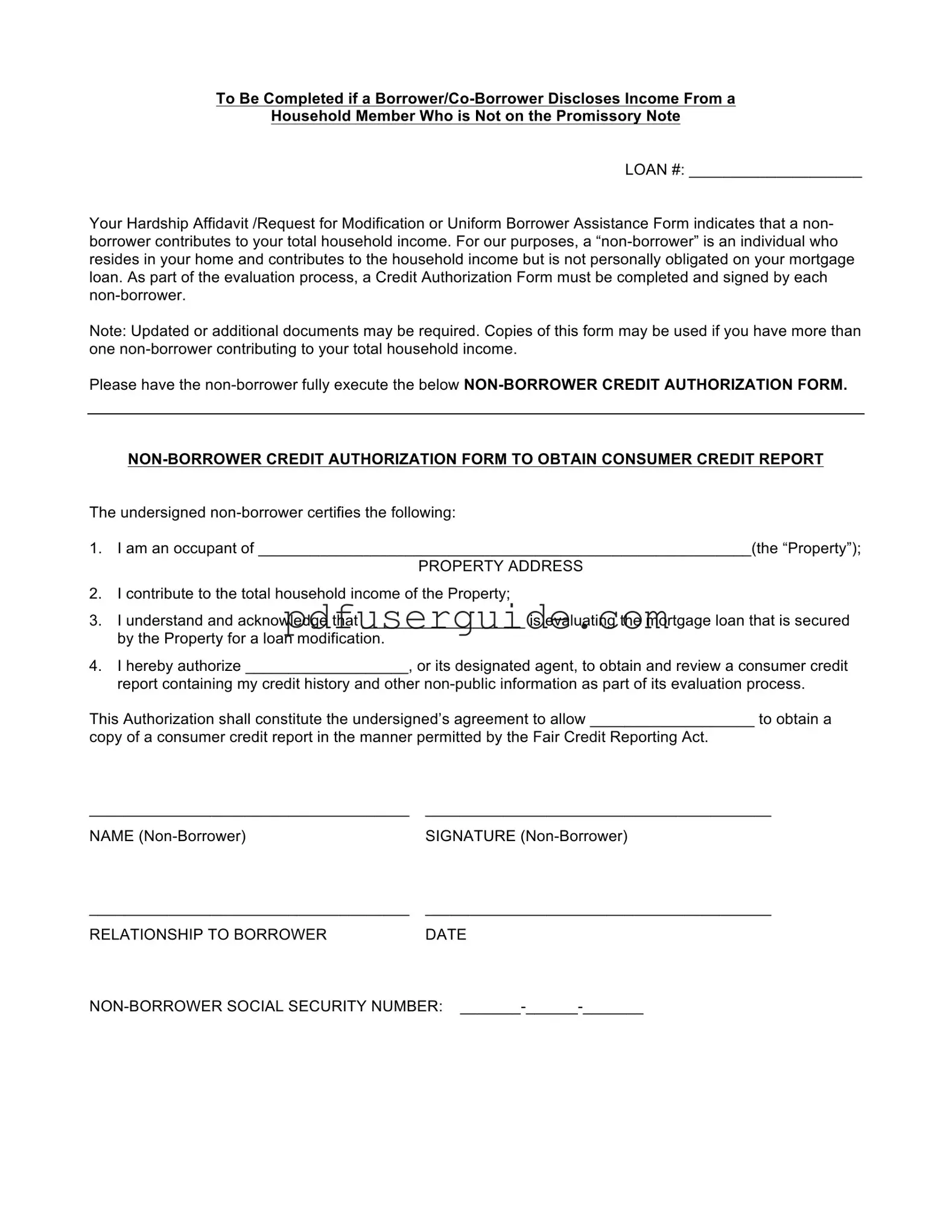 Free Non Borrower Credit Authorization Form in PDF