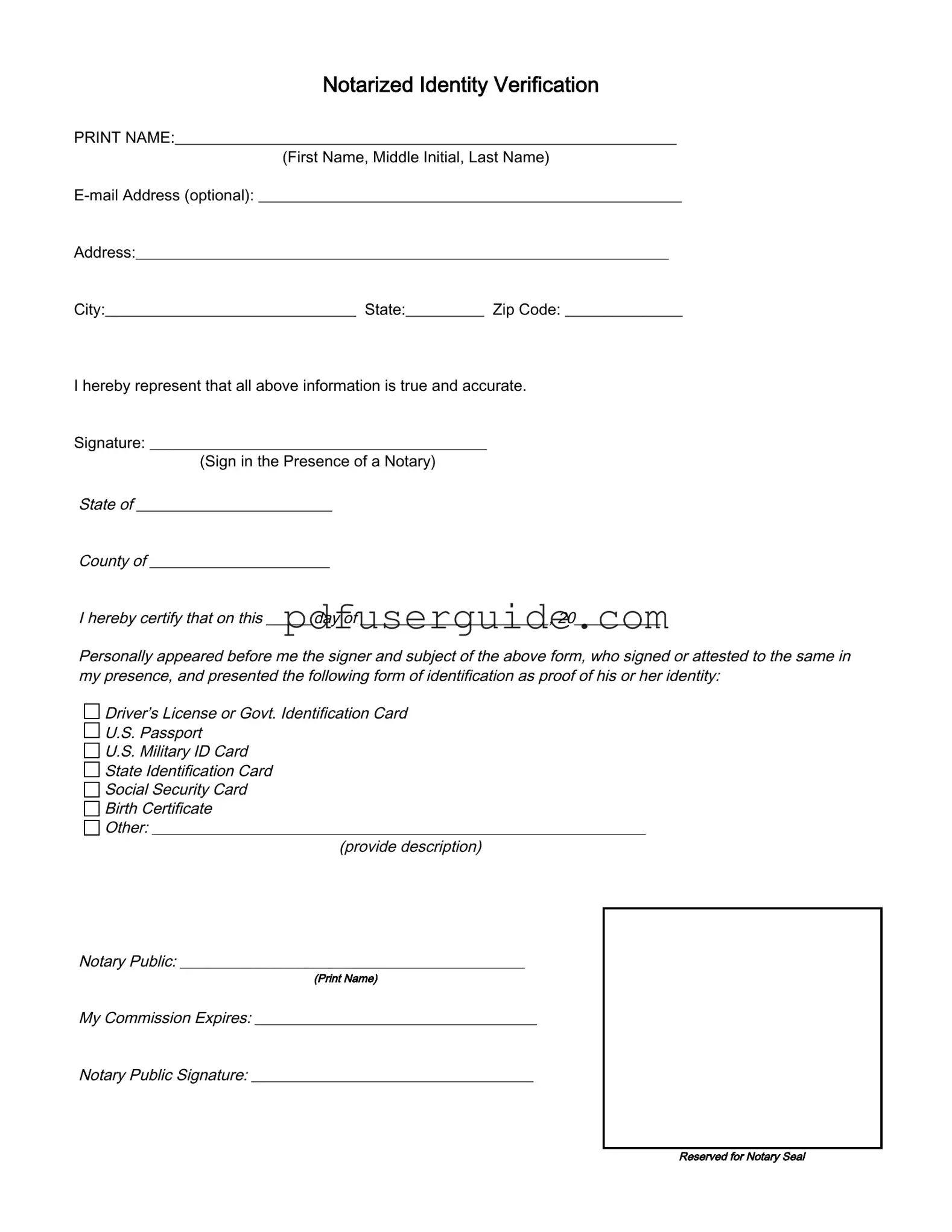 Free Notarized Identity Verification Form in PDF