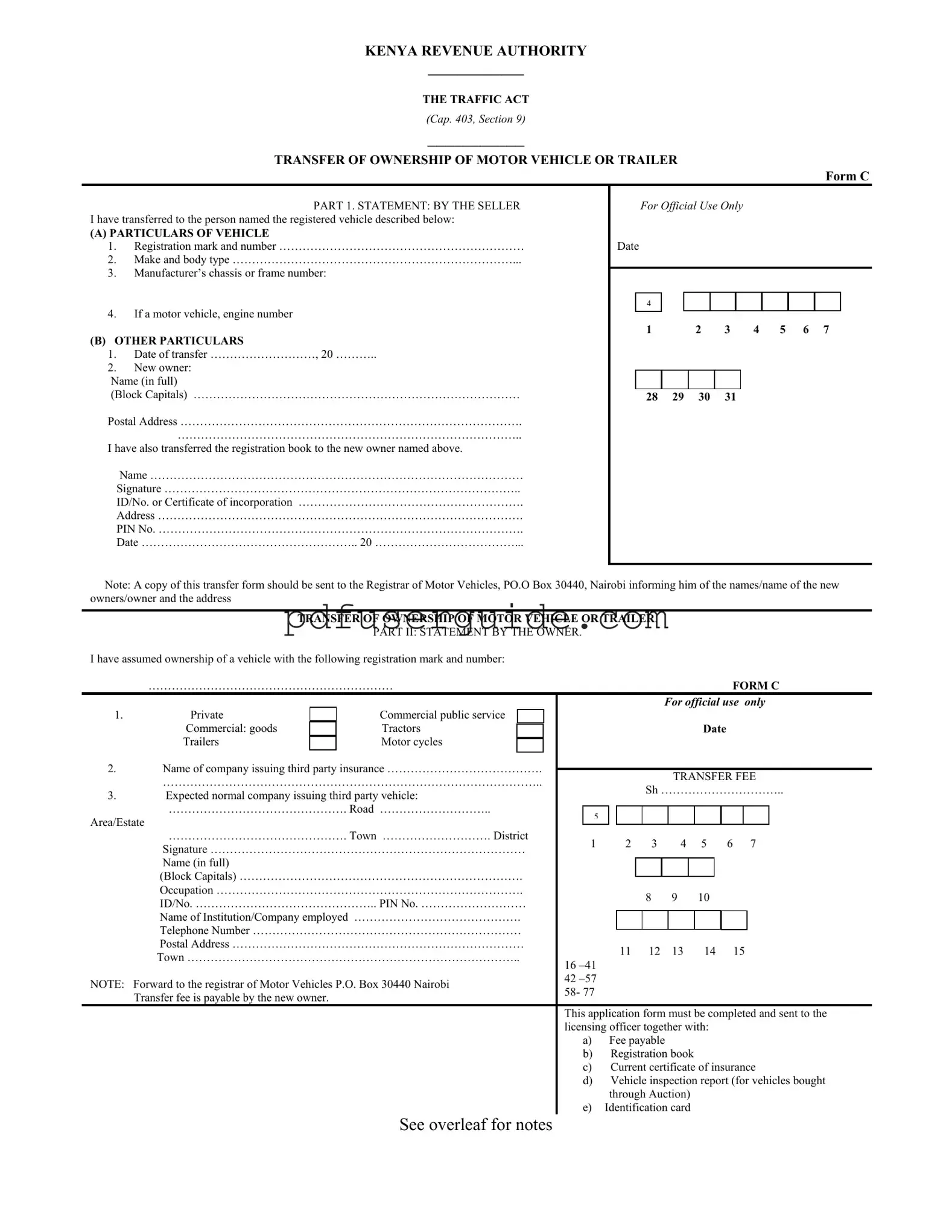 Free Ntsa Motor Vehicle Transfer Form in PDF