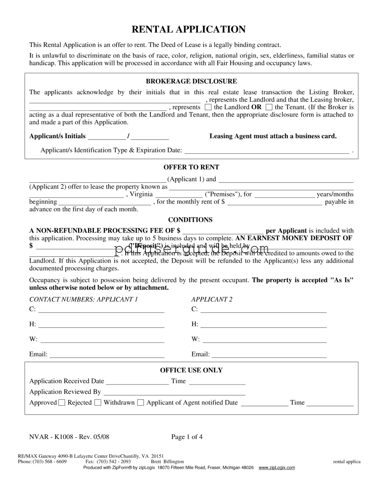 Free Nvar Rental Application Form in PDF