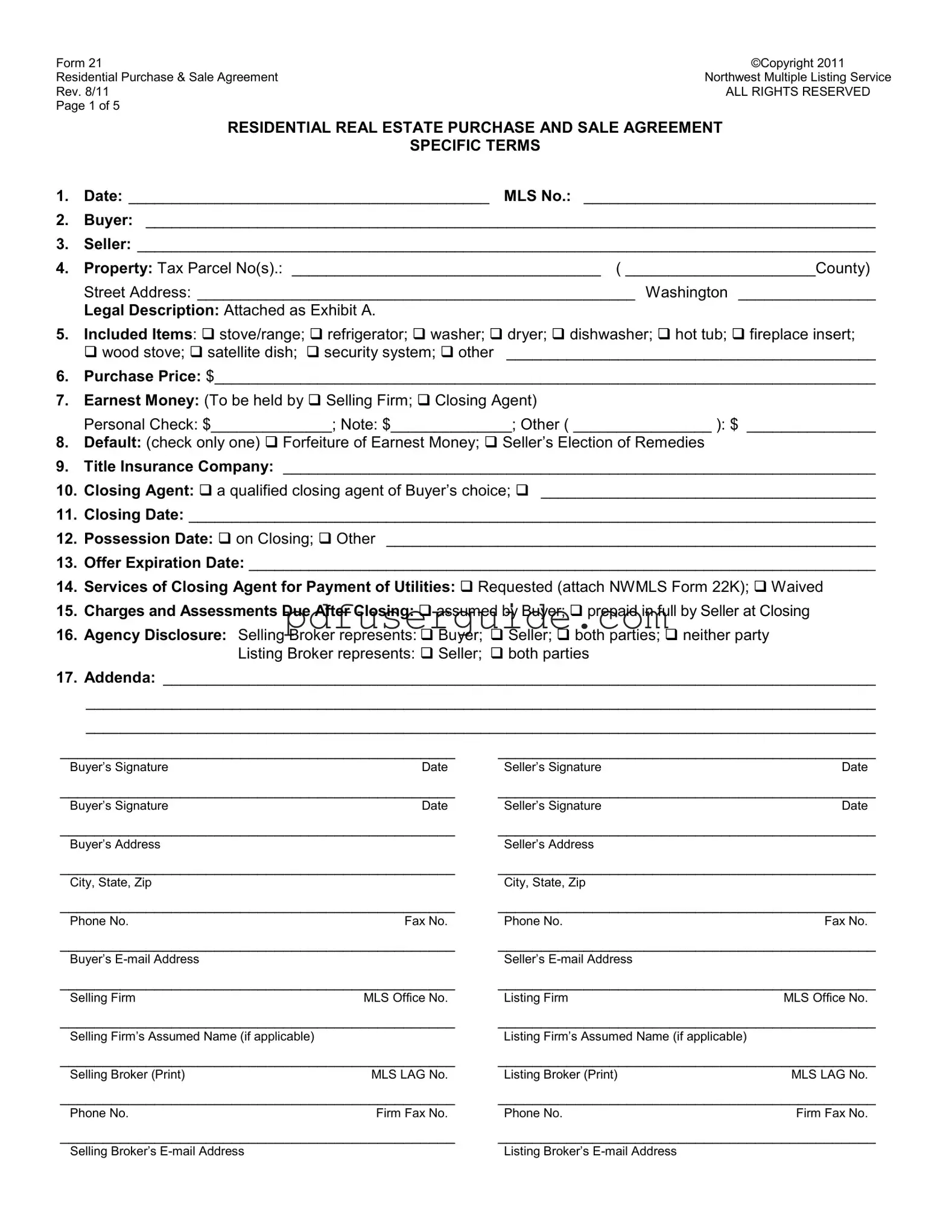 Free Nwmls 21 Form in PDF