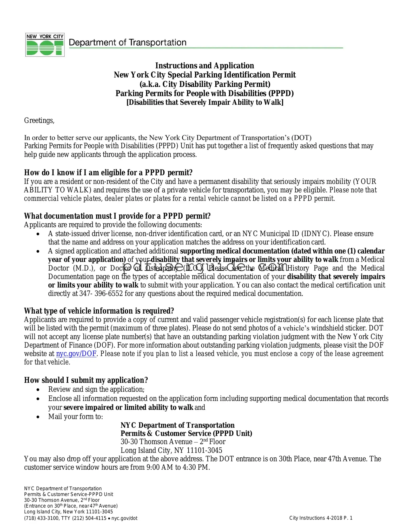 Free NYC disability parking permit Form in PDF