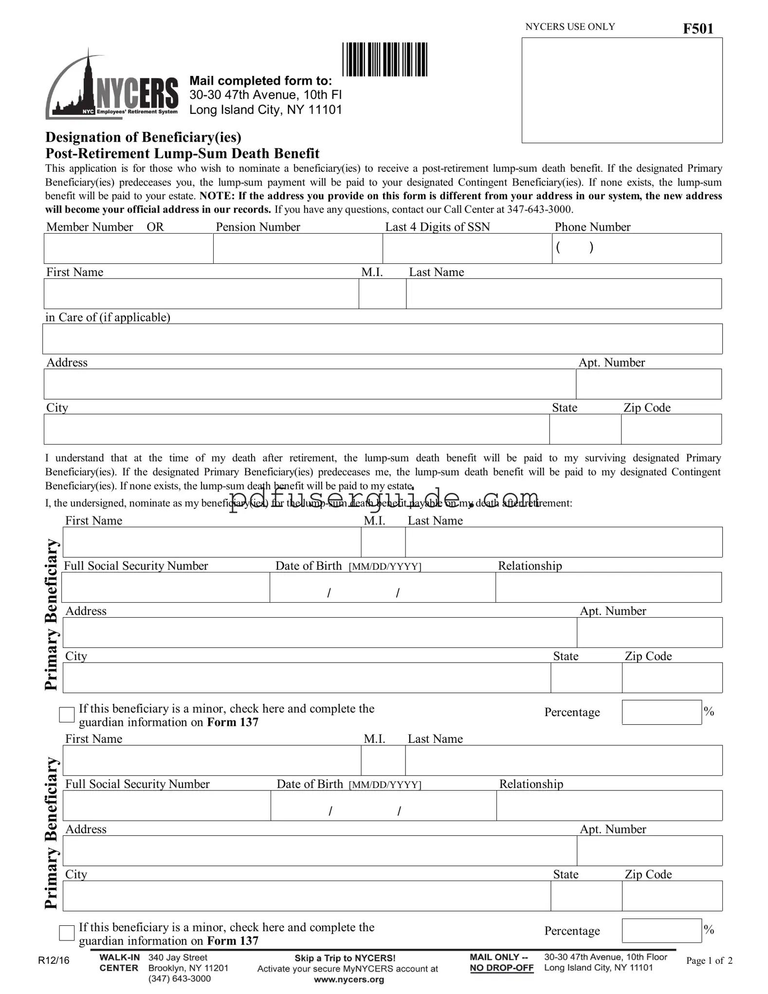 Free Nycers F501 Form in PDF