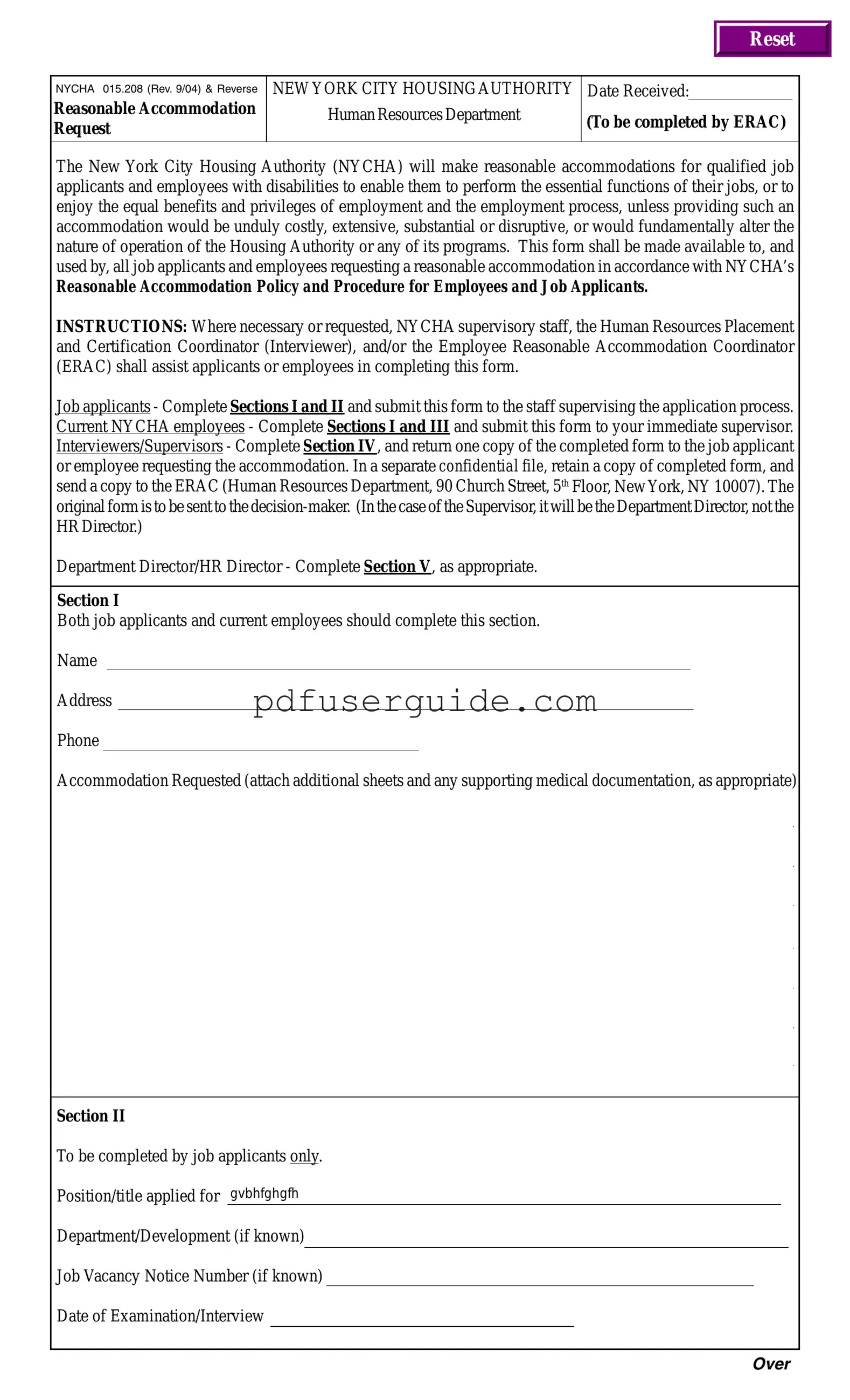 Free Nycha Employment Application Form in PDF