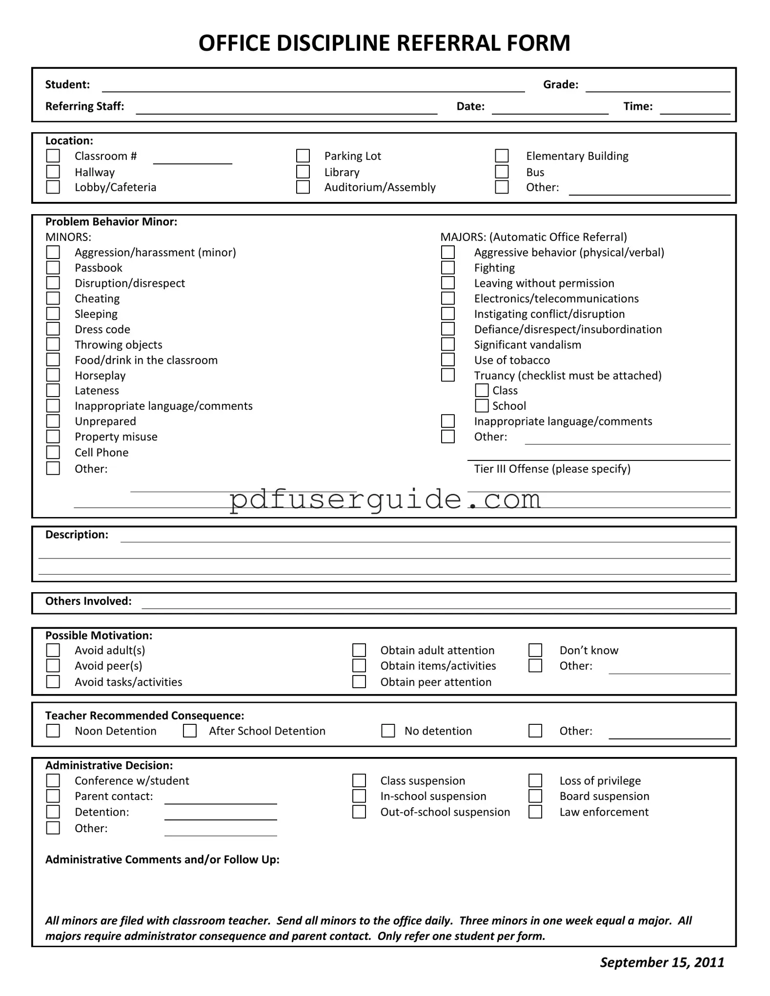 Free Office Discipline Referral Form in PDF
