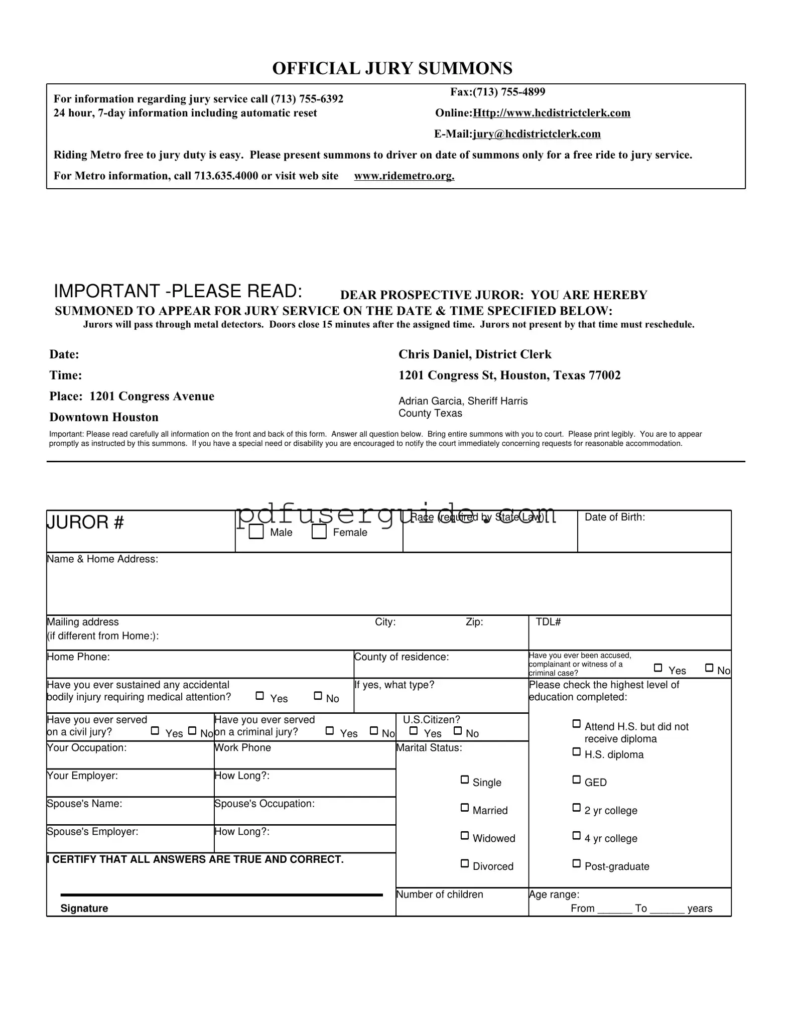 Free Official Jury Summons Form in PDF