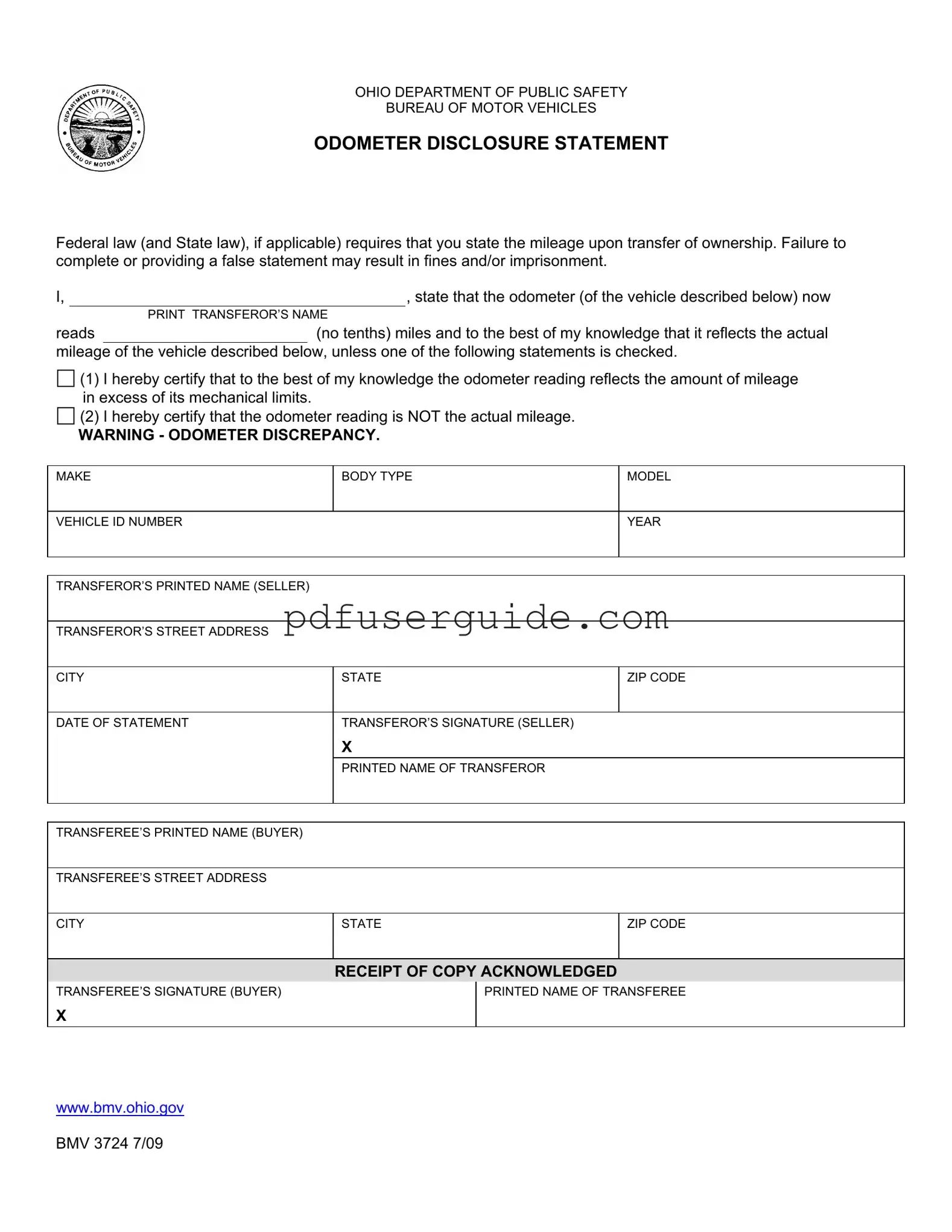 Free Ohio Department Of Public Safety Form in PDF