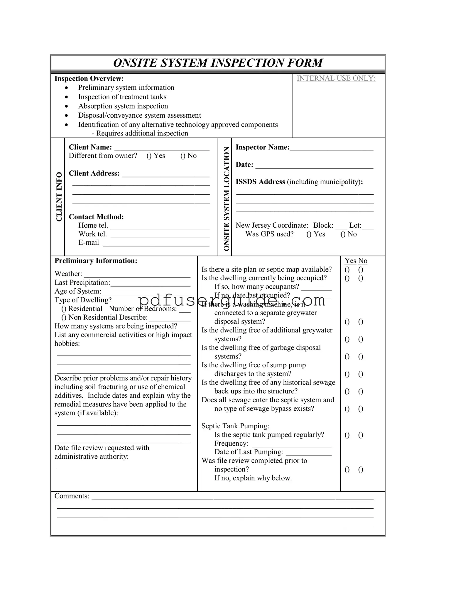 Free Onsite Inspection Form in PDF