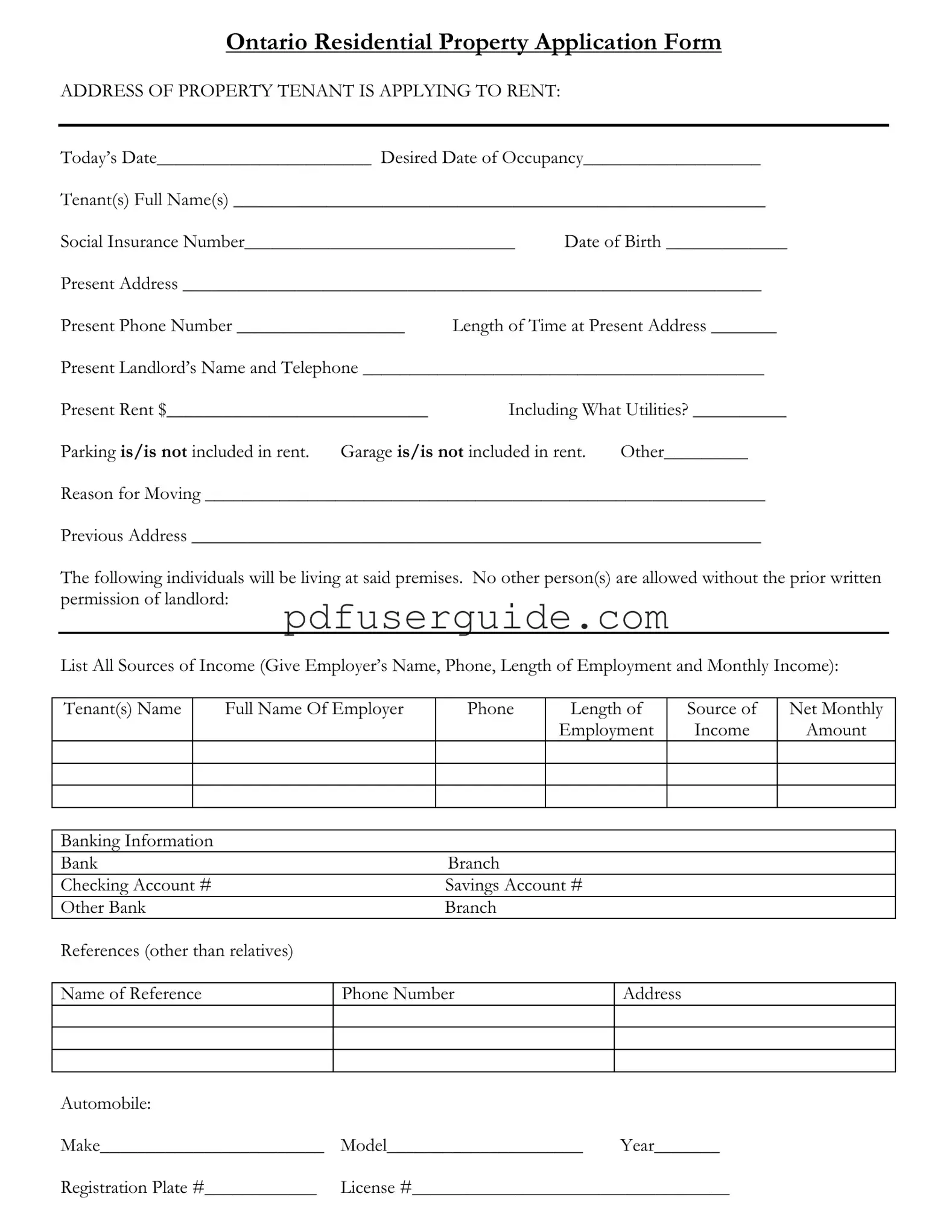 Free Ontario Residential Property Application Form in PDF