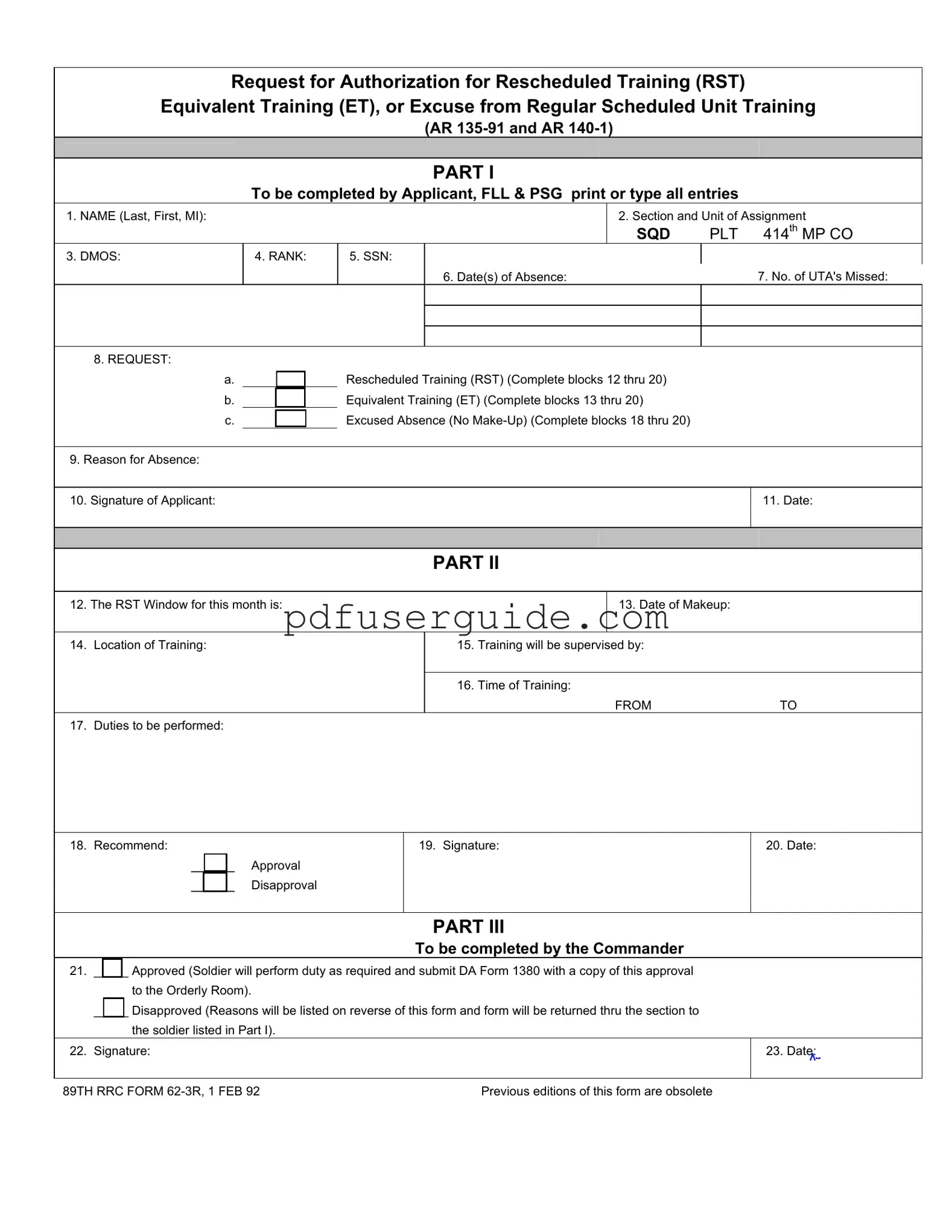 Free Rst Army Form in PDF