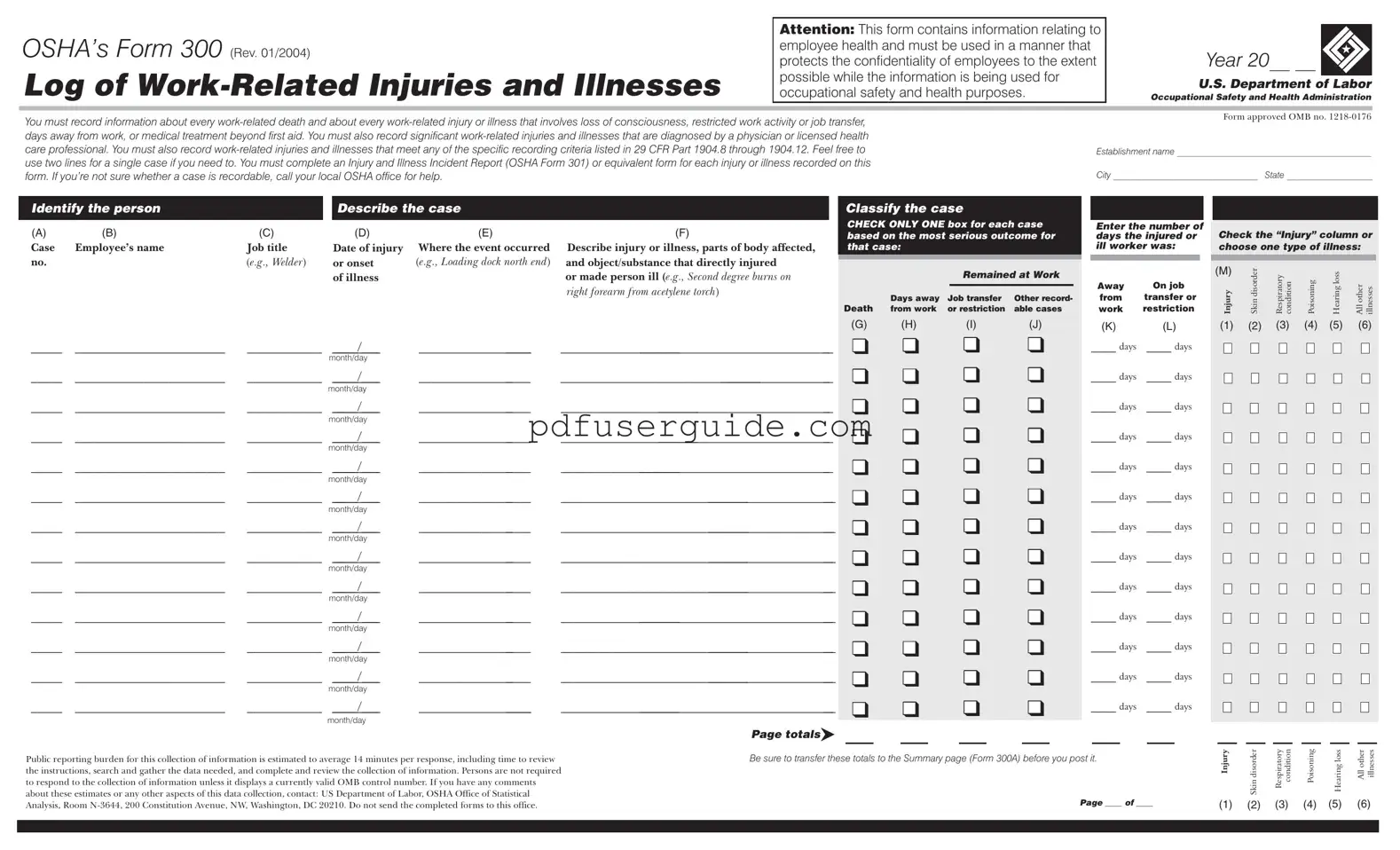 Free Osha 300 Form in PDF