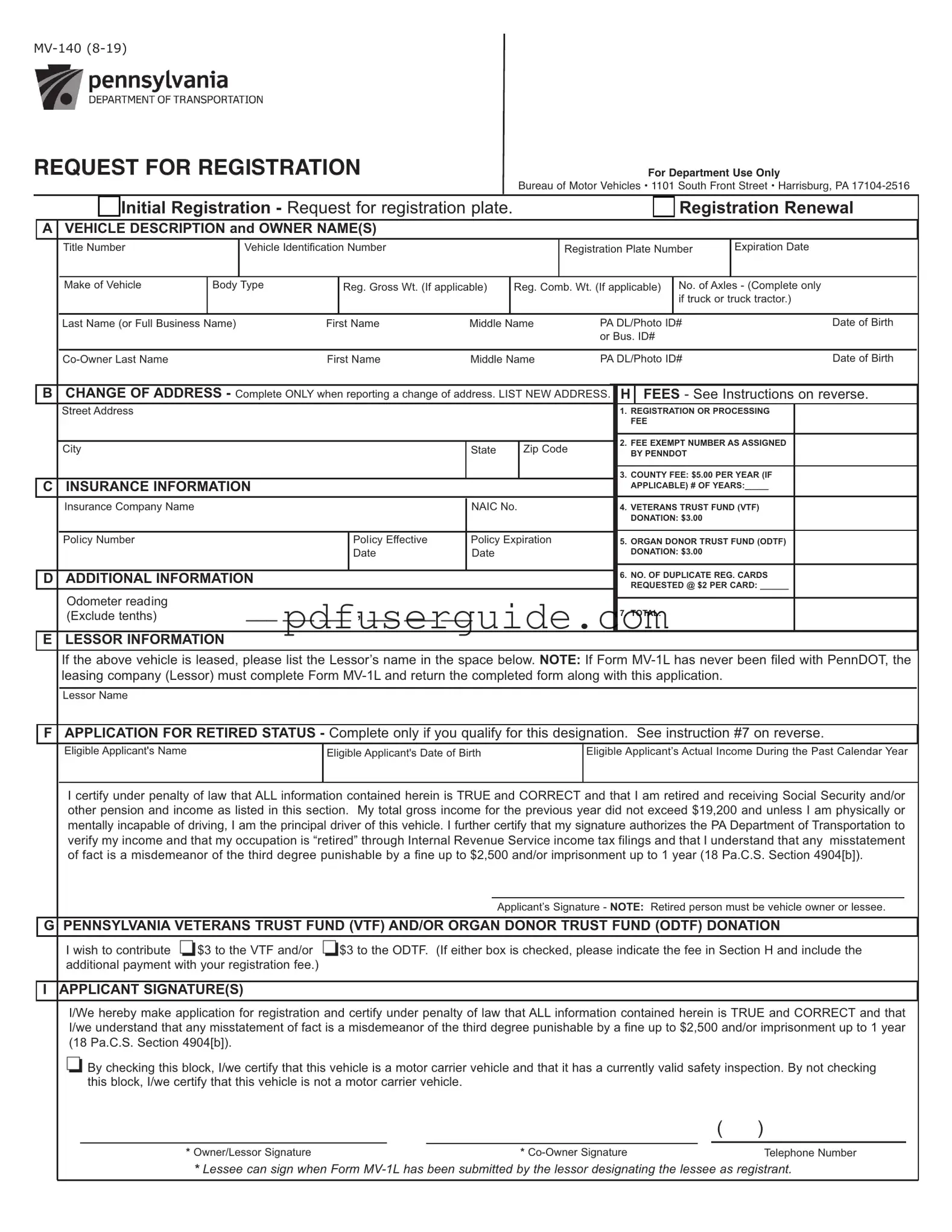 Free Pa Mv 140 Form in PDF