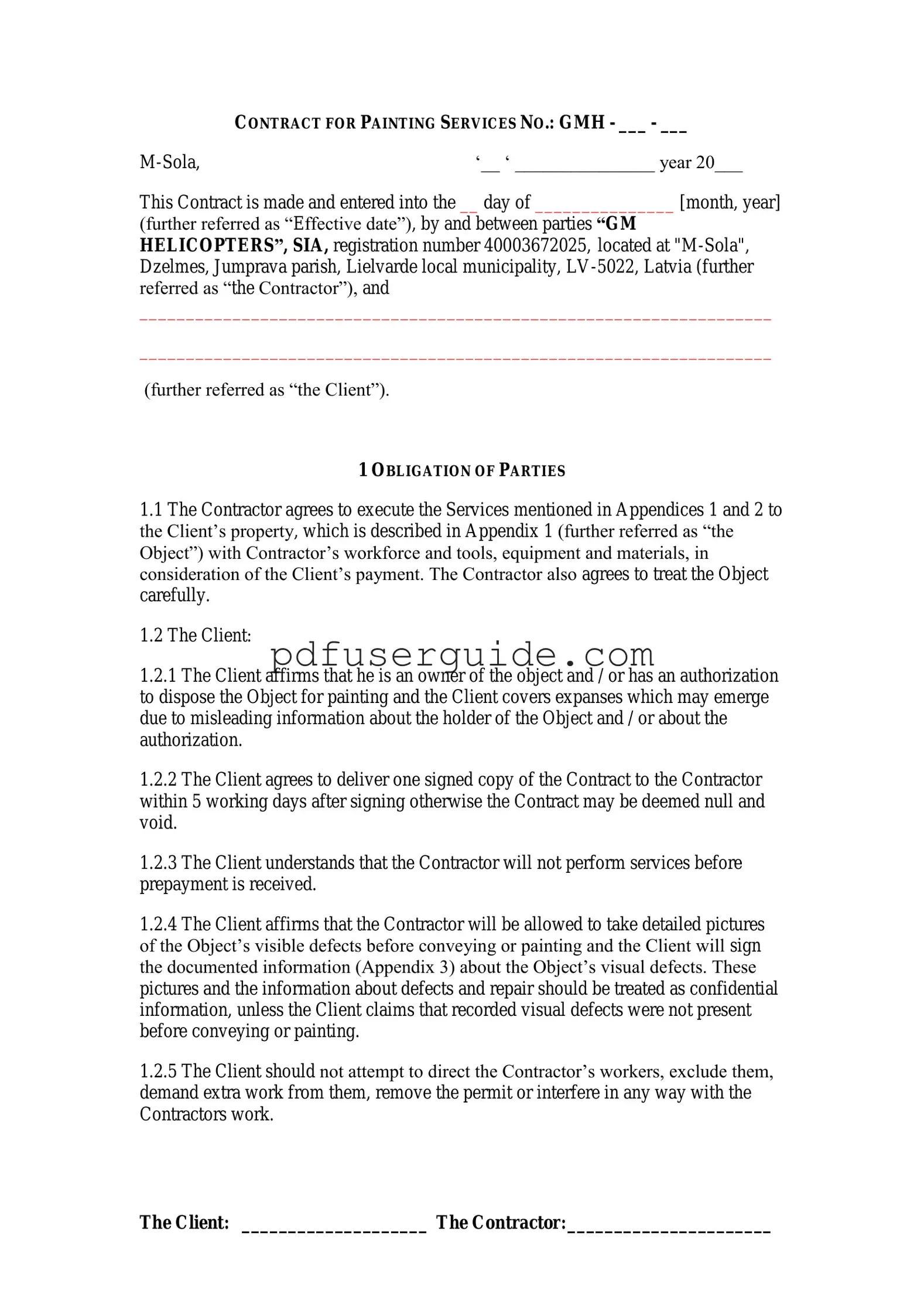 Free Paint Contract Form in PDF