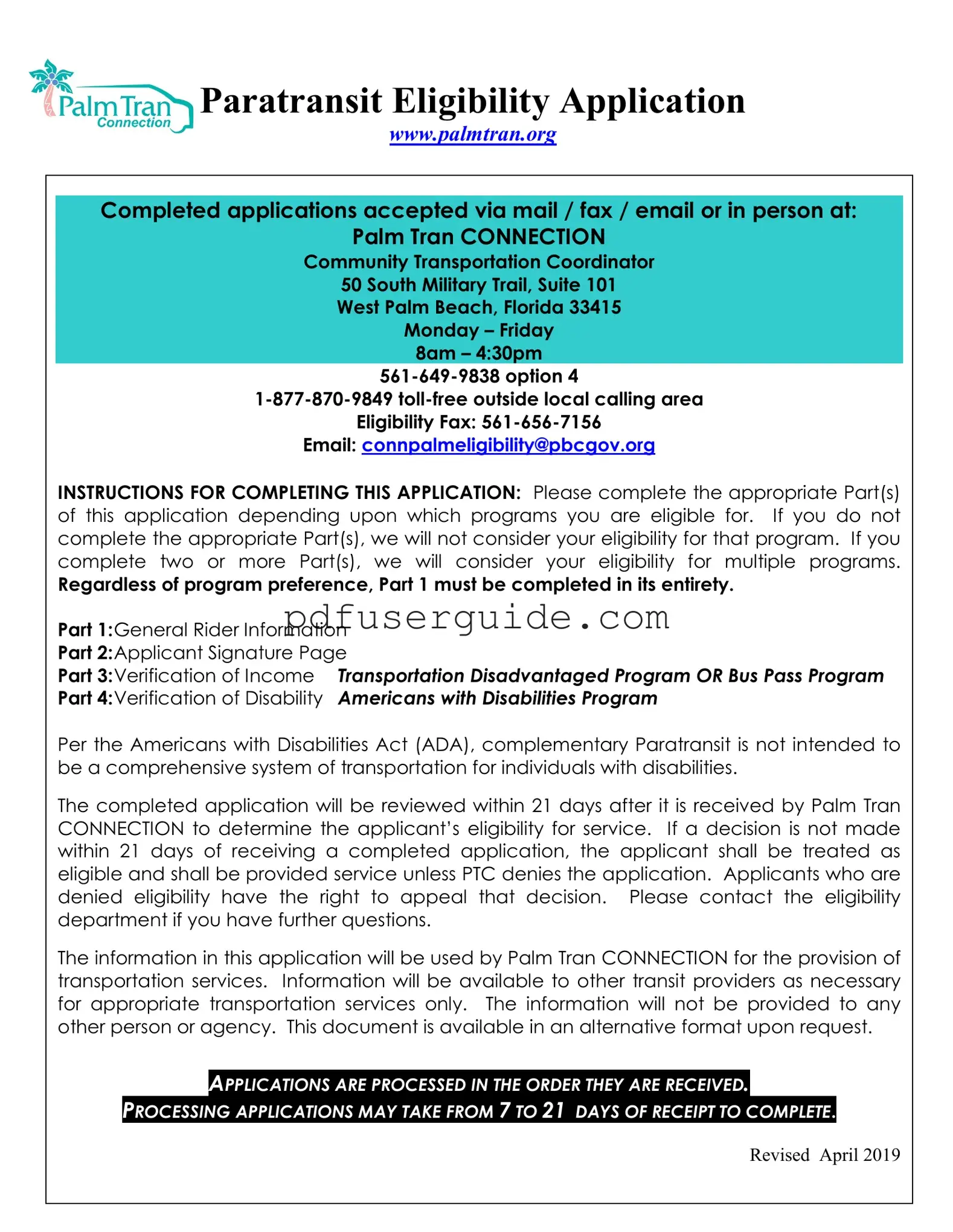 Free Palm Tran Connection Form in PDF