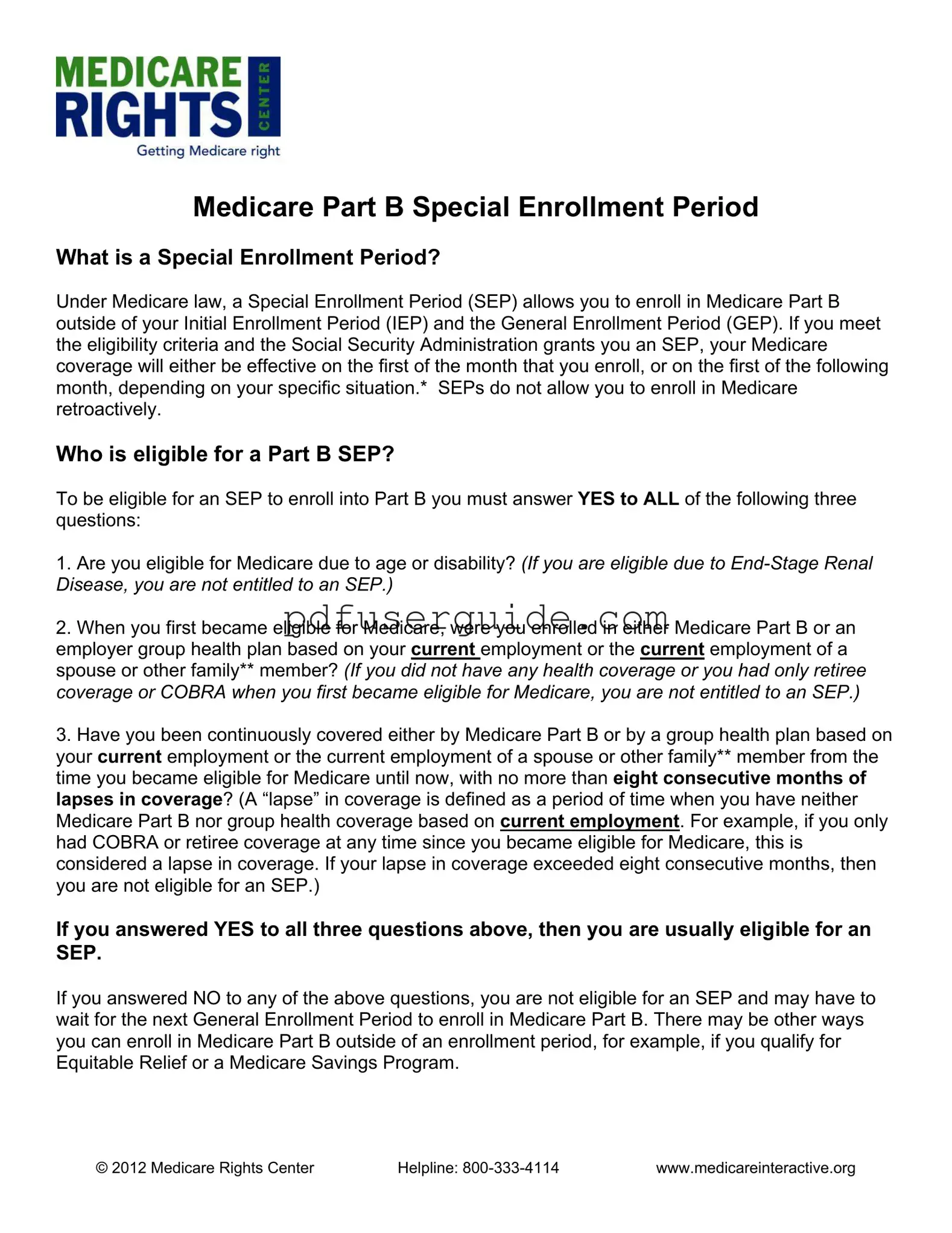 Free Part B Special Enrollment Form in PDF