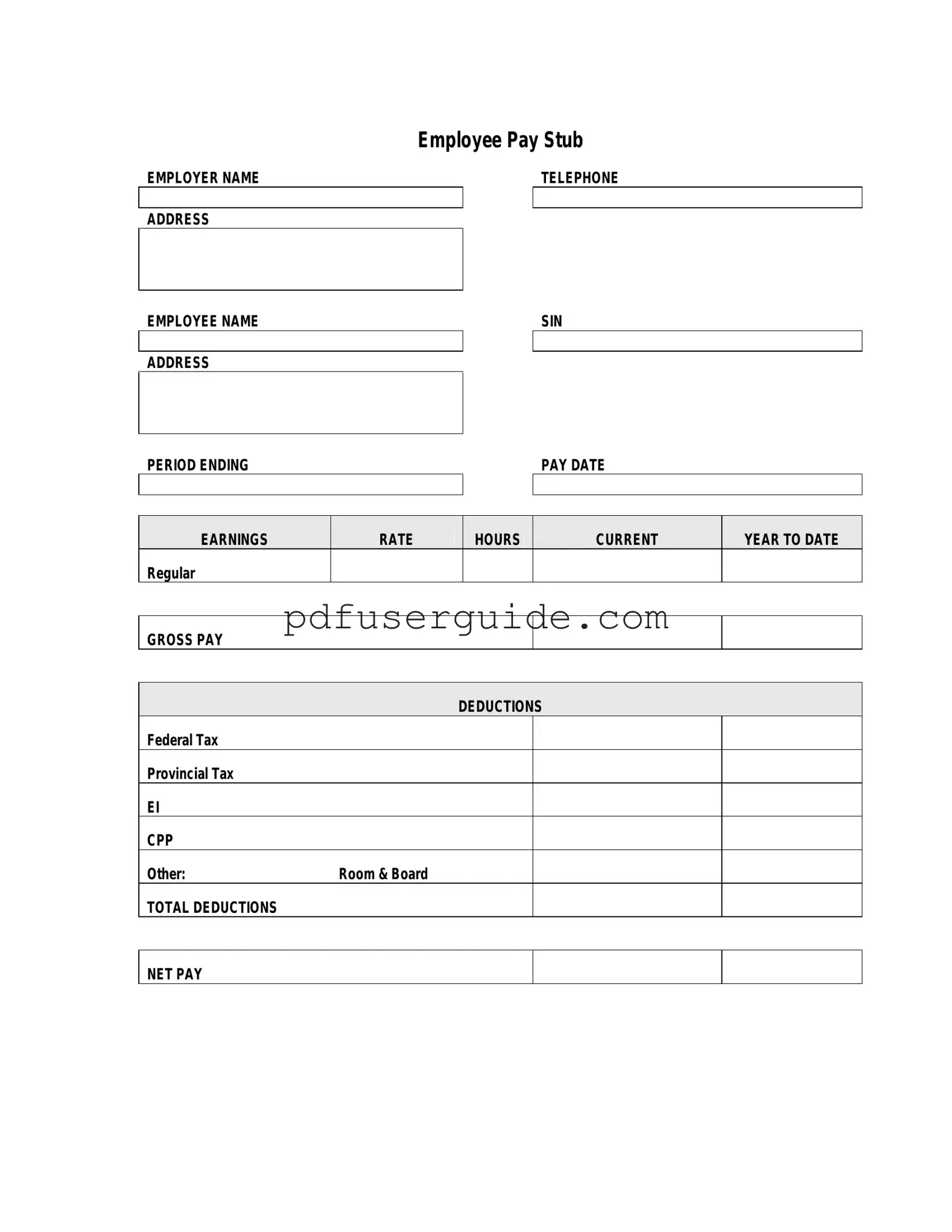Free Pay Stub Form in PDF