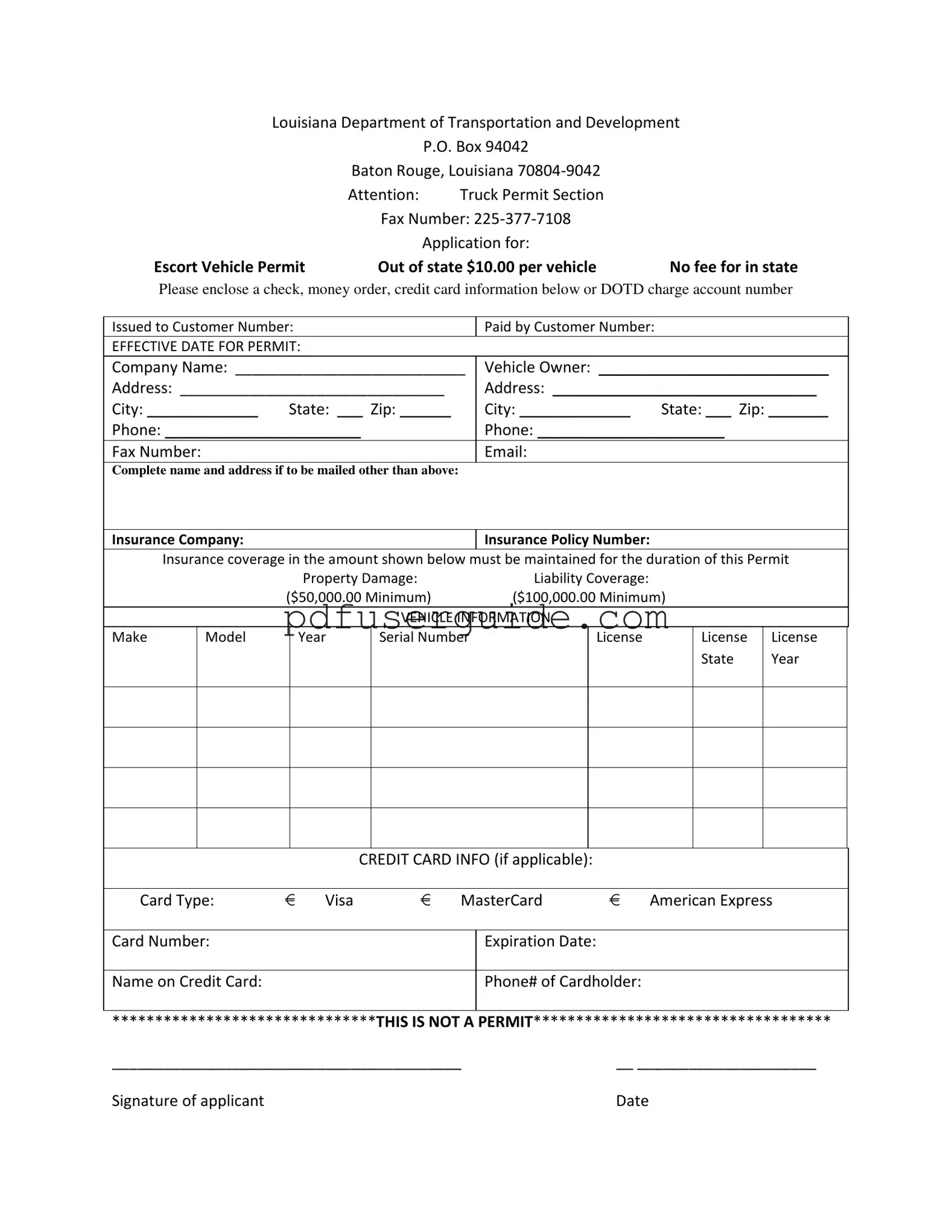 Free Permit Louisiana Pilot Car Form in PDF