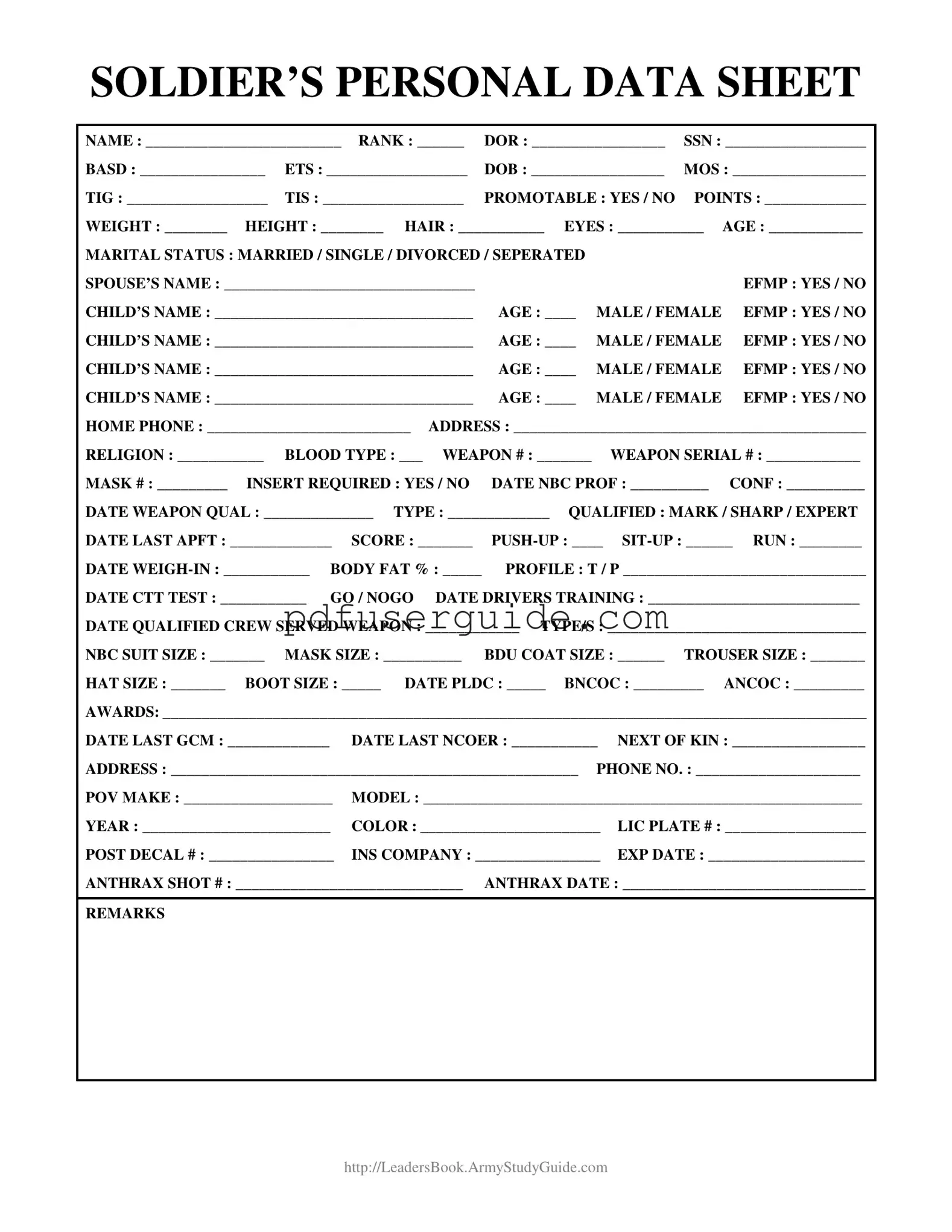 Free Personal Data Sheet Form in PDF