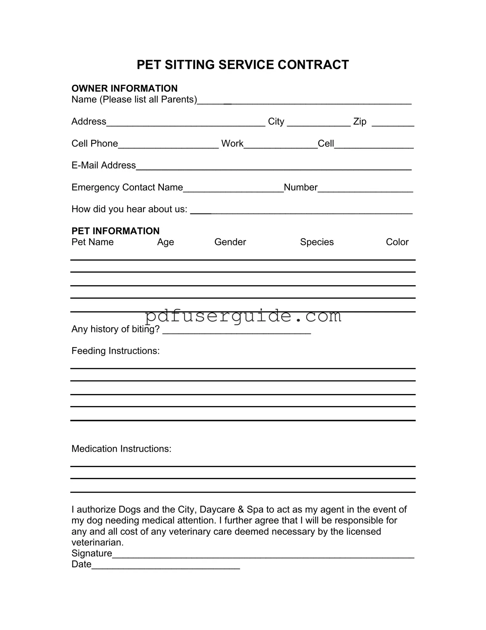 Free Pet Sitting Contract Form in PDF