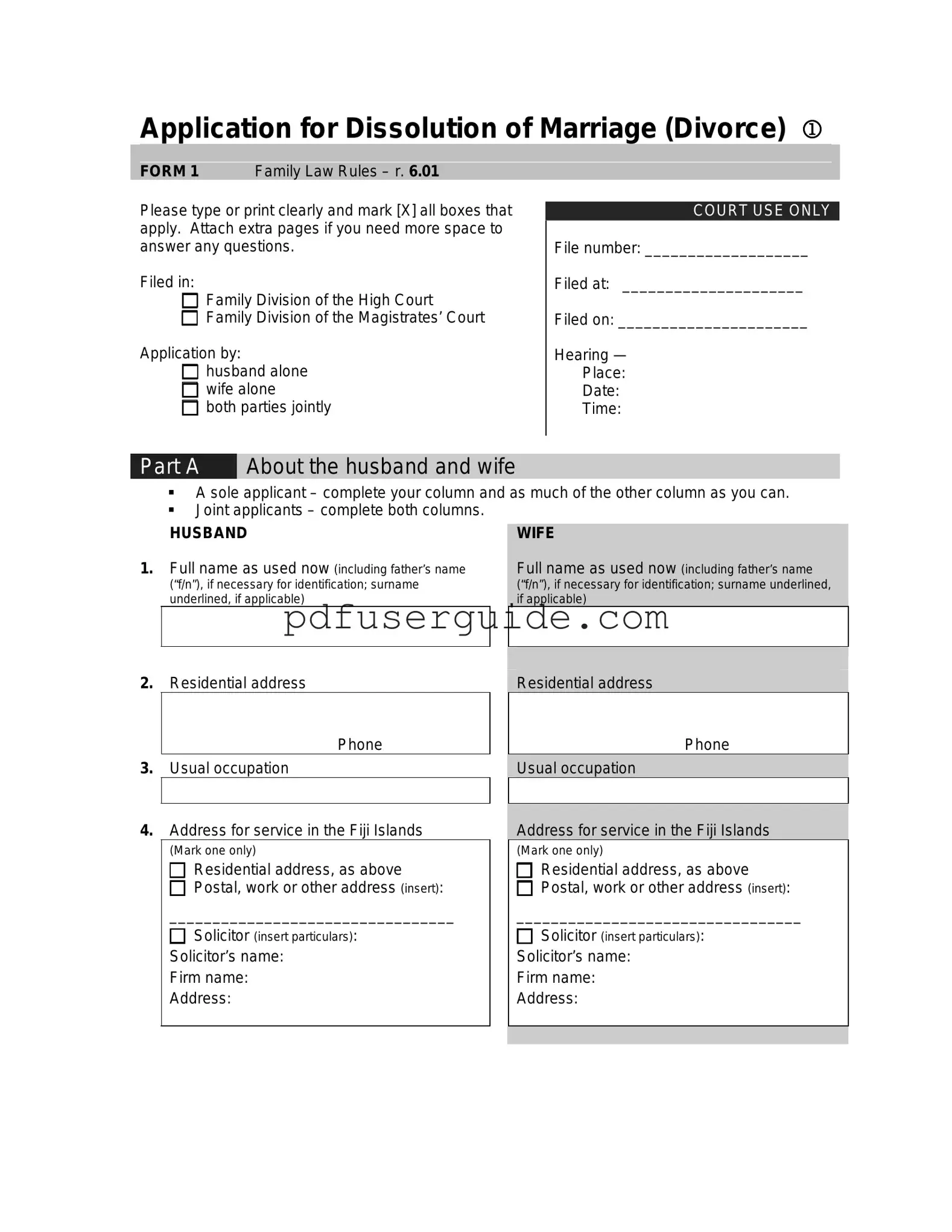 Free Application For Divorce Form in PDF
