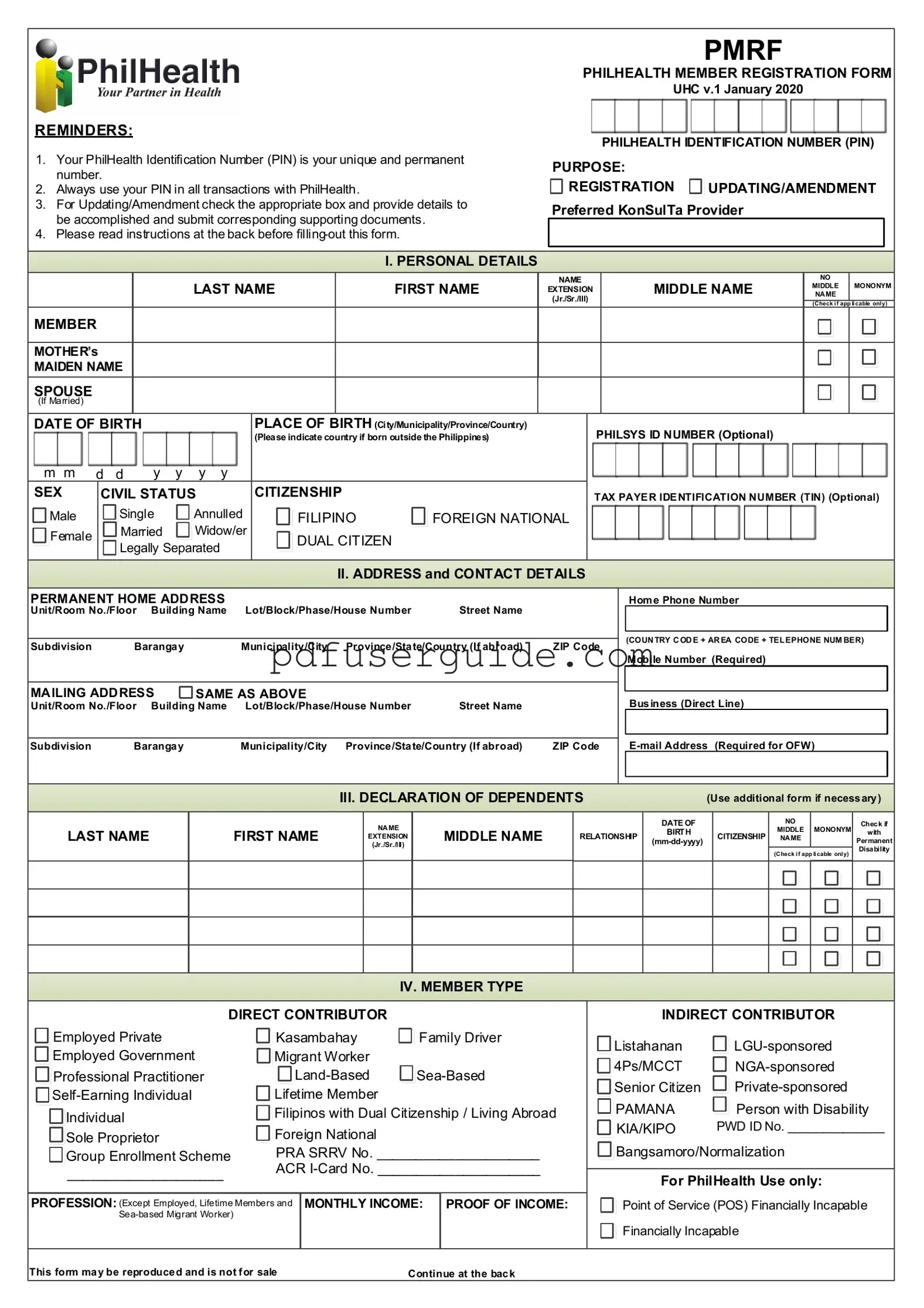 Free Philhealth Registration Form in PDF