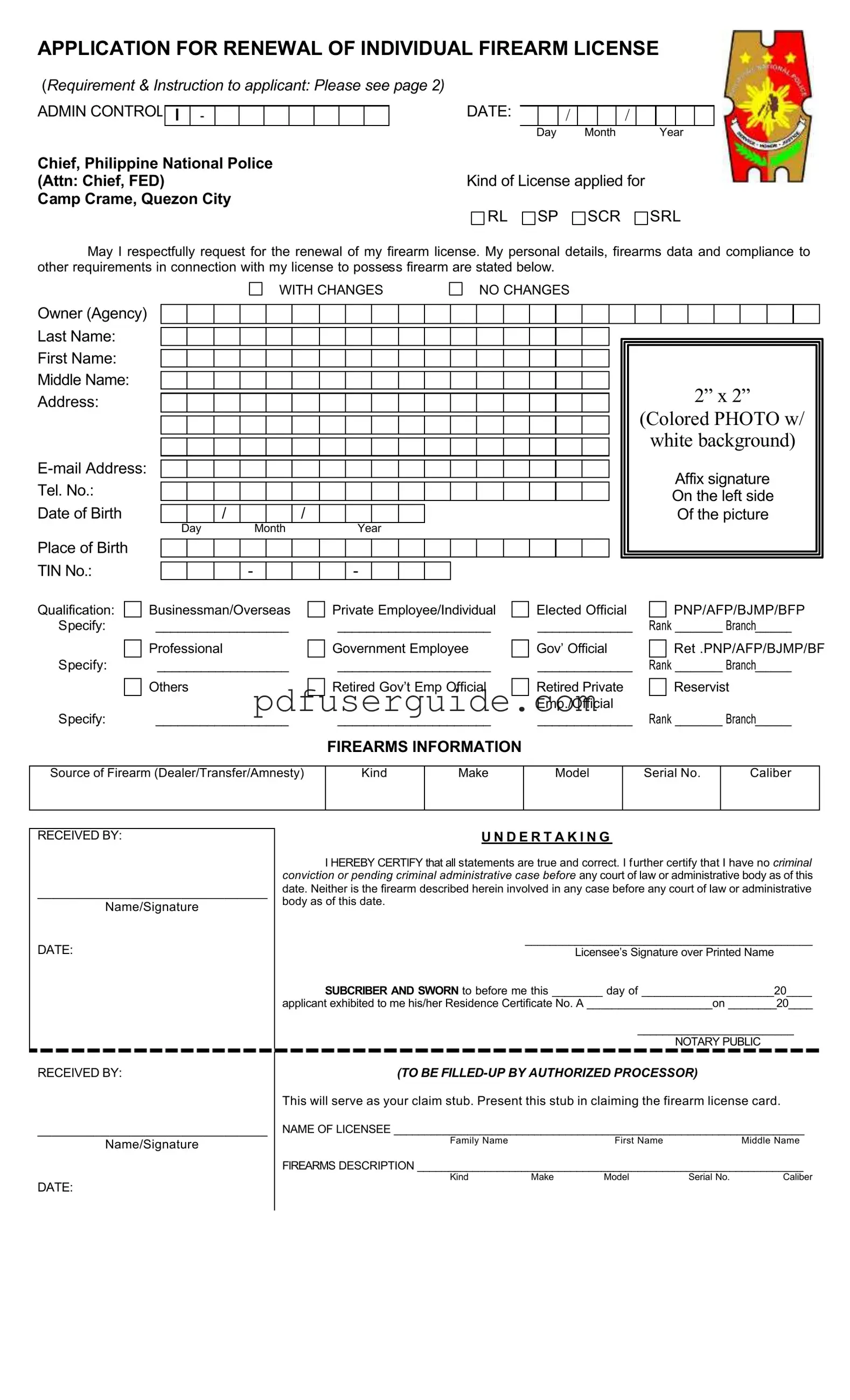 Free Philippines Firearm Form in PDF