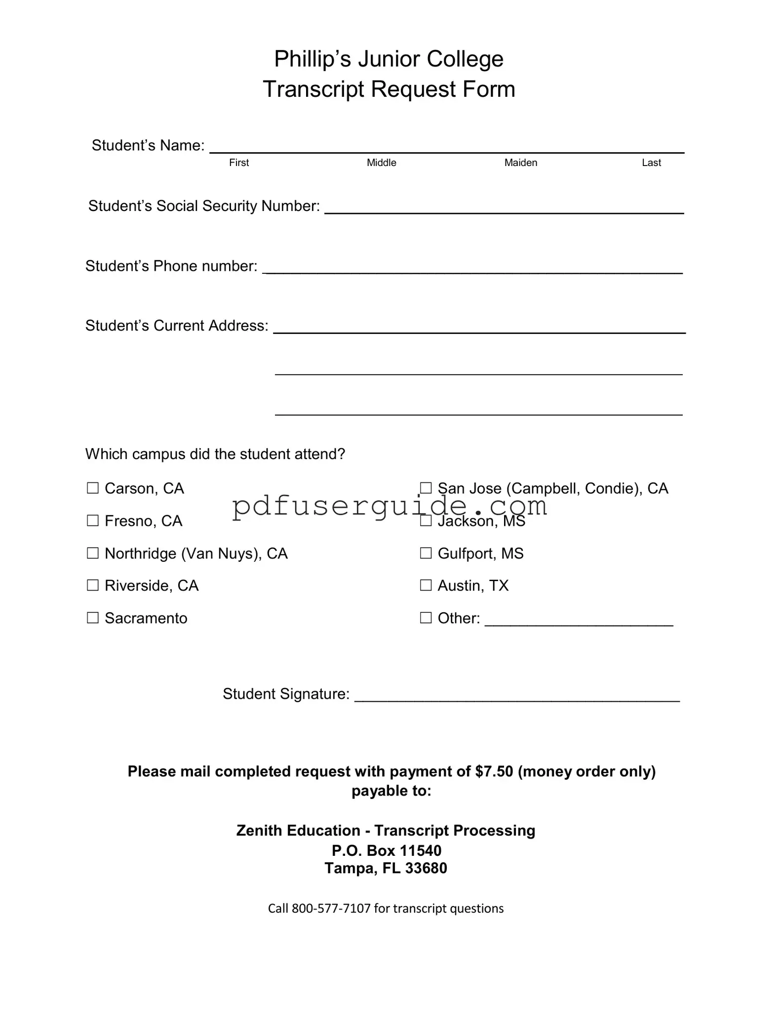 Free Phillips Junior College Transcripts Form in PDF