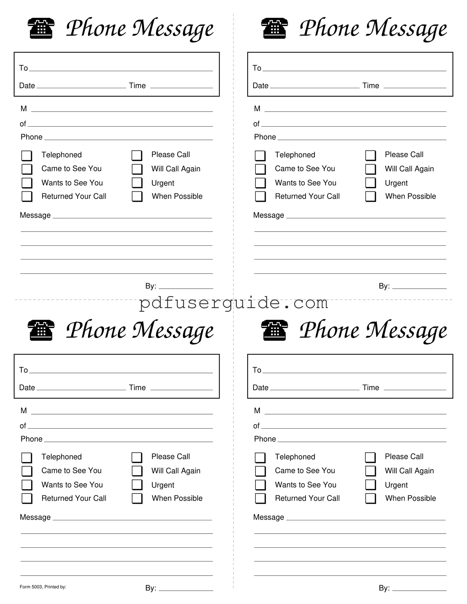 Free Phone Message Slips Form in PDF
