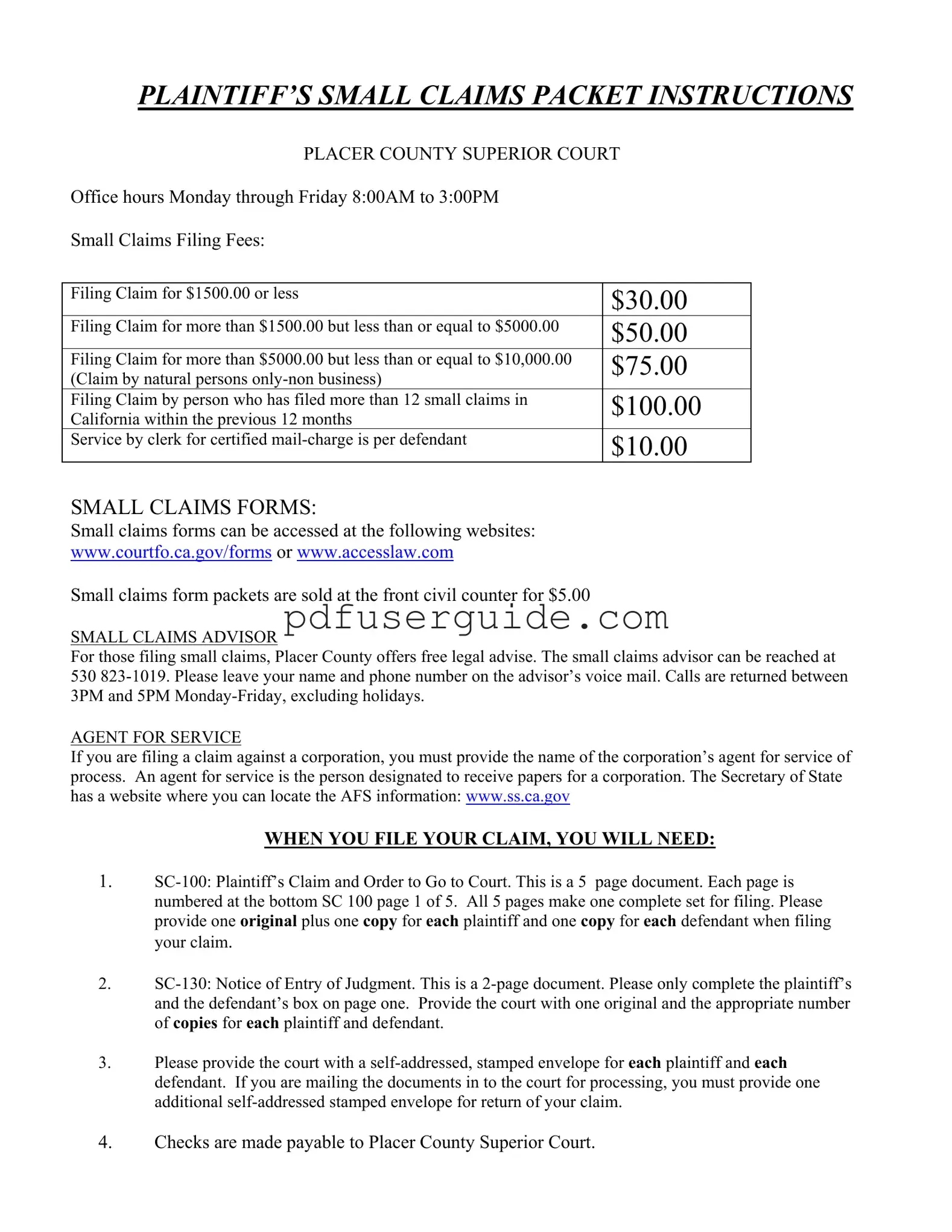 Free Placer County Superior Court Form in PDF