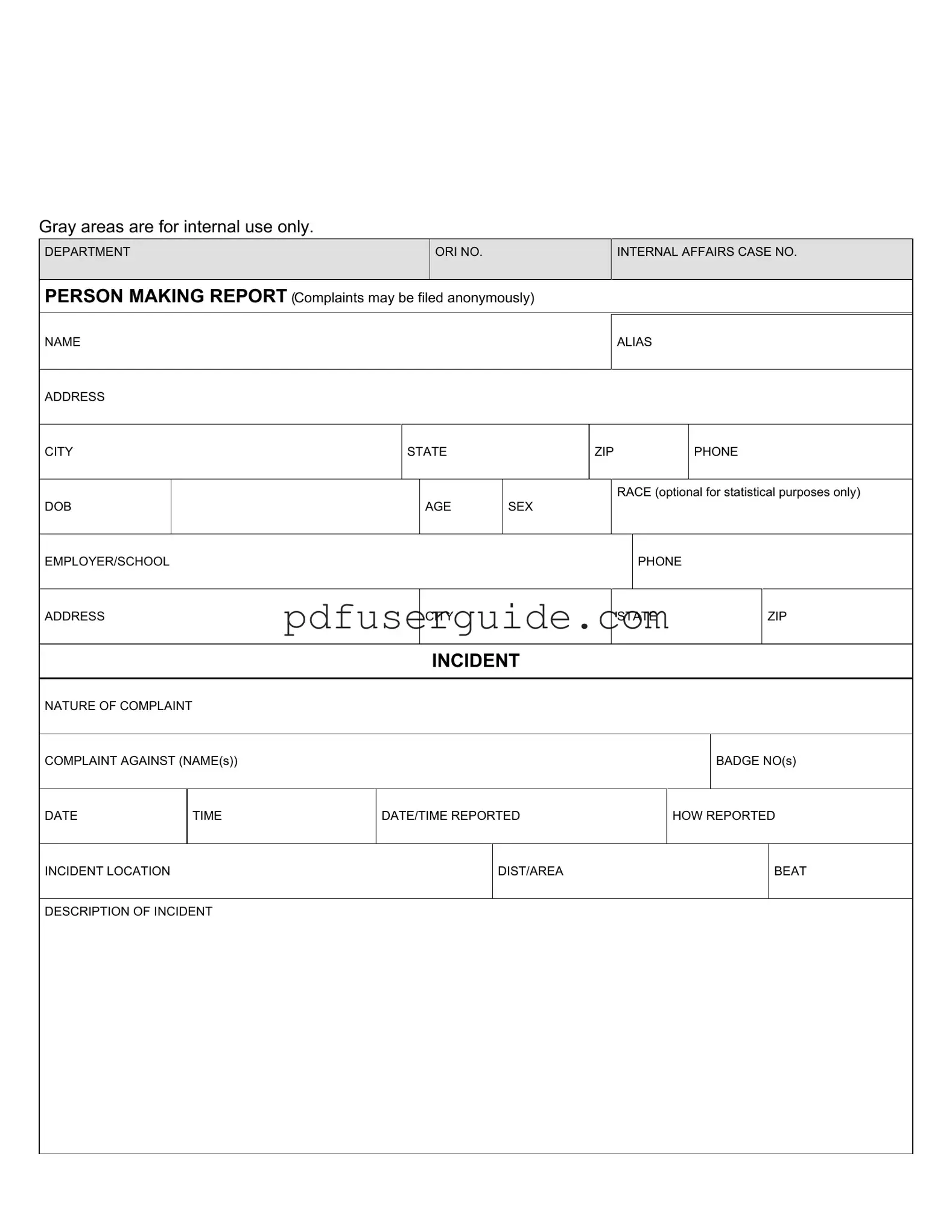 Free Police Report Form in PDF