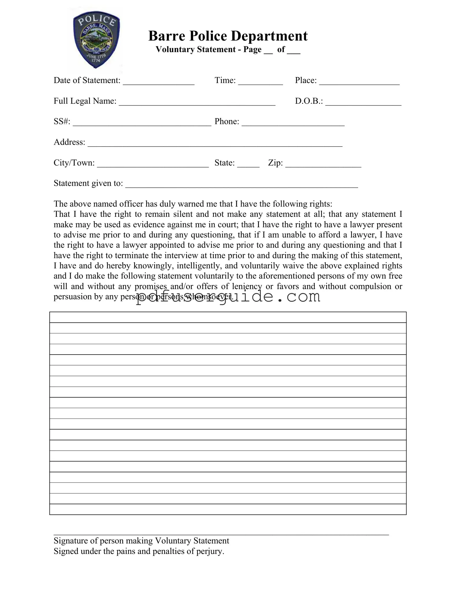 Free Police Statement Form in PDF