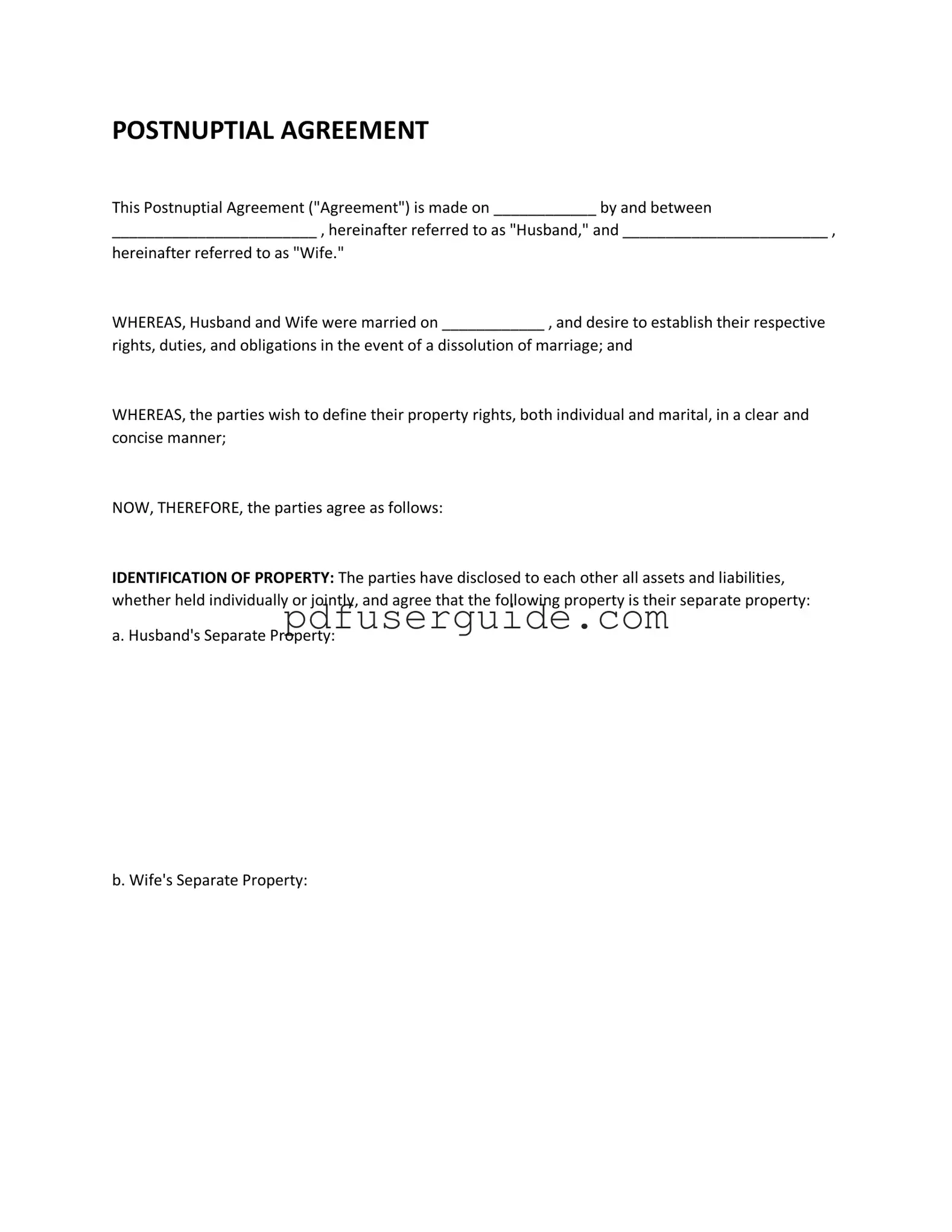 Free Postnuptial Agreement Form in PDF