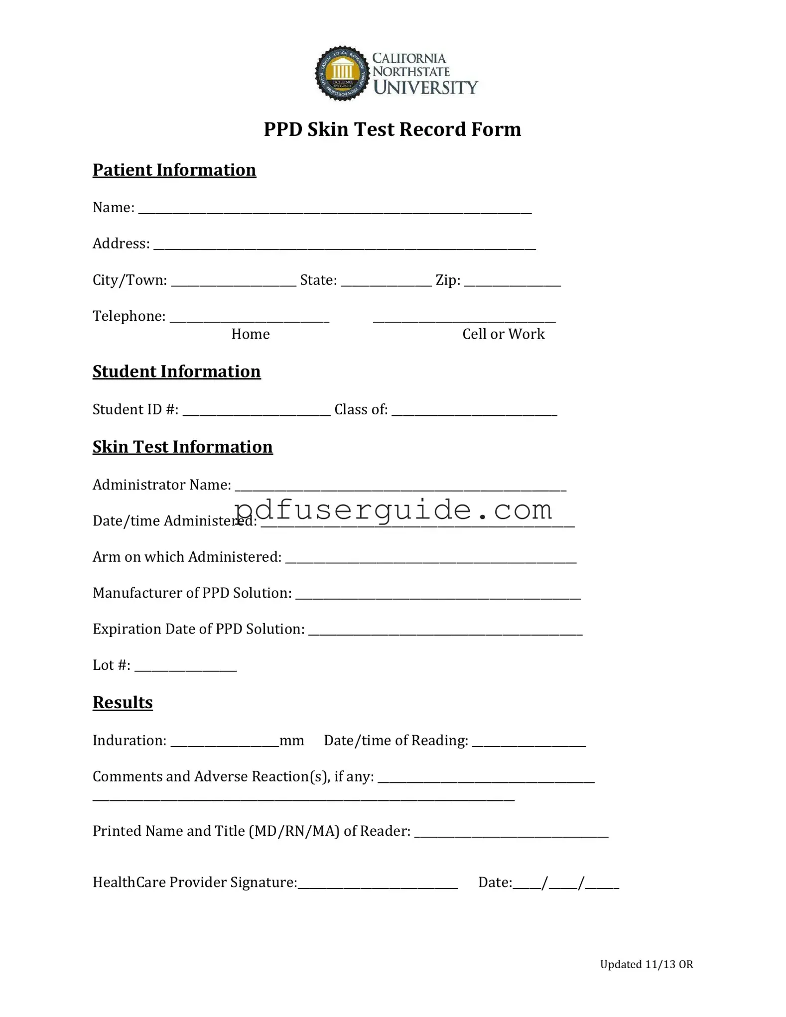 Free Ppd Skin Test Form in PDF