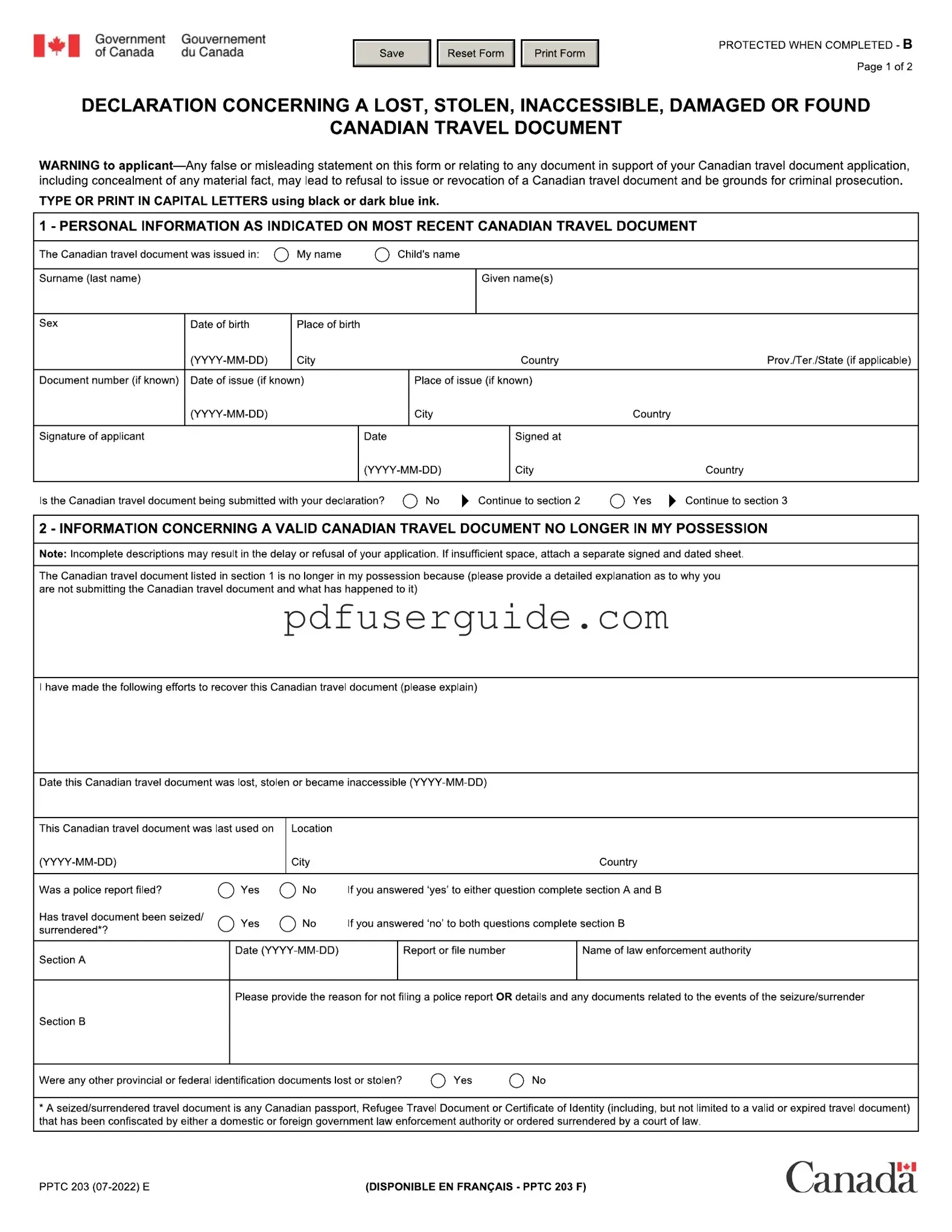 Free Pptc 203 Form in PDF