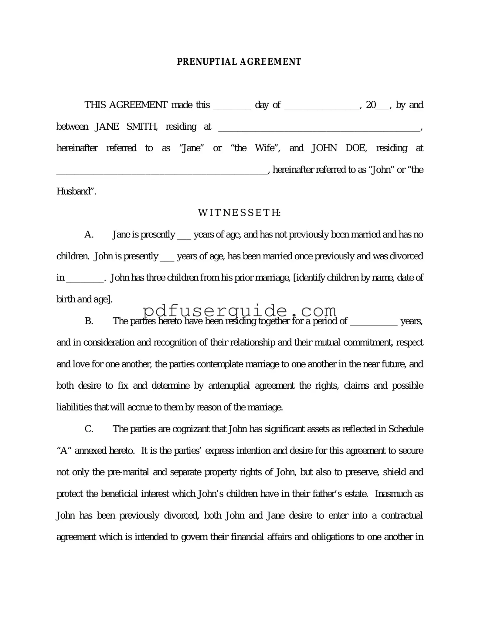 Free Prenuptial Agreement Form in PDF