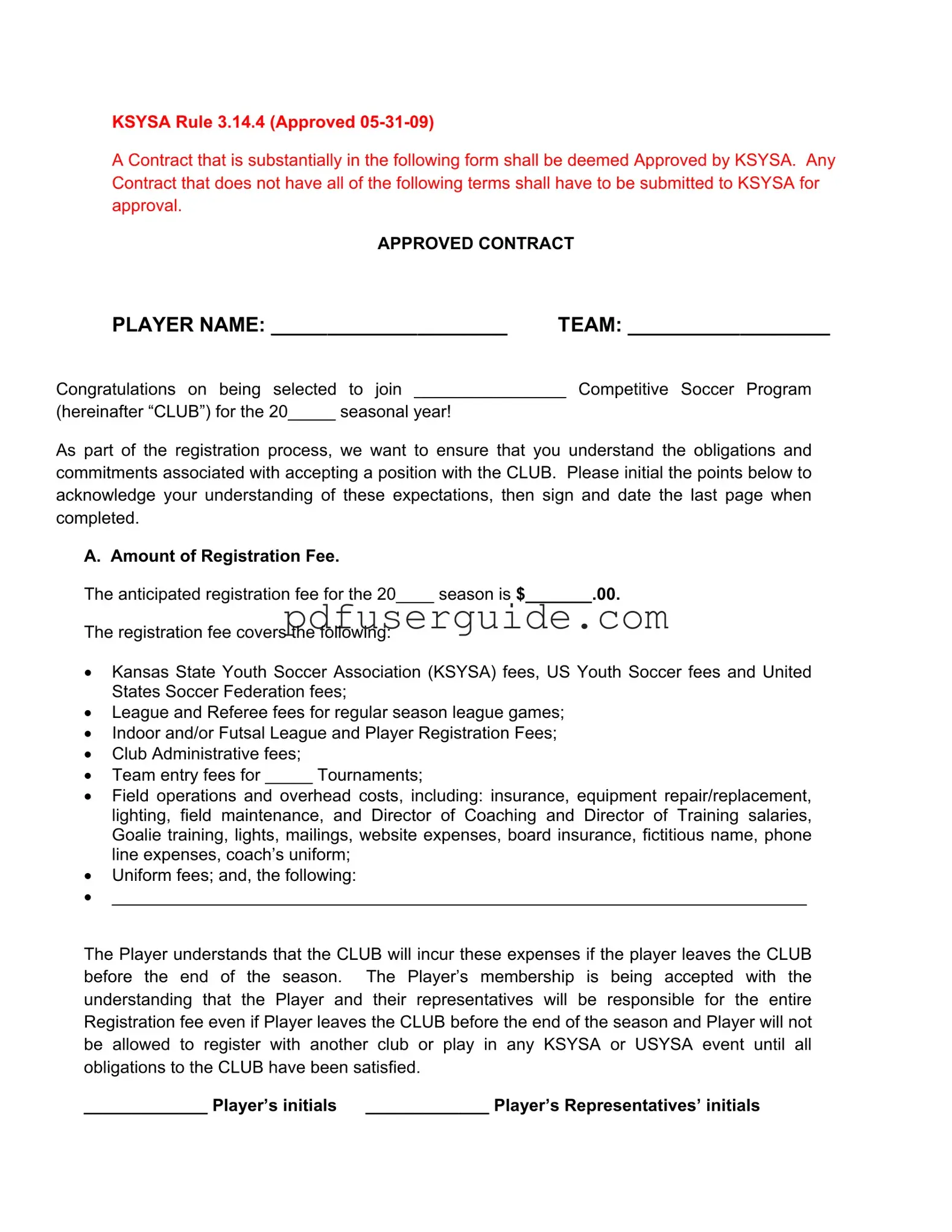Free Soccer Player Contract Form in PDF