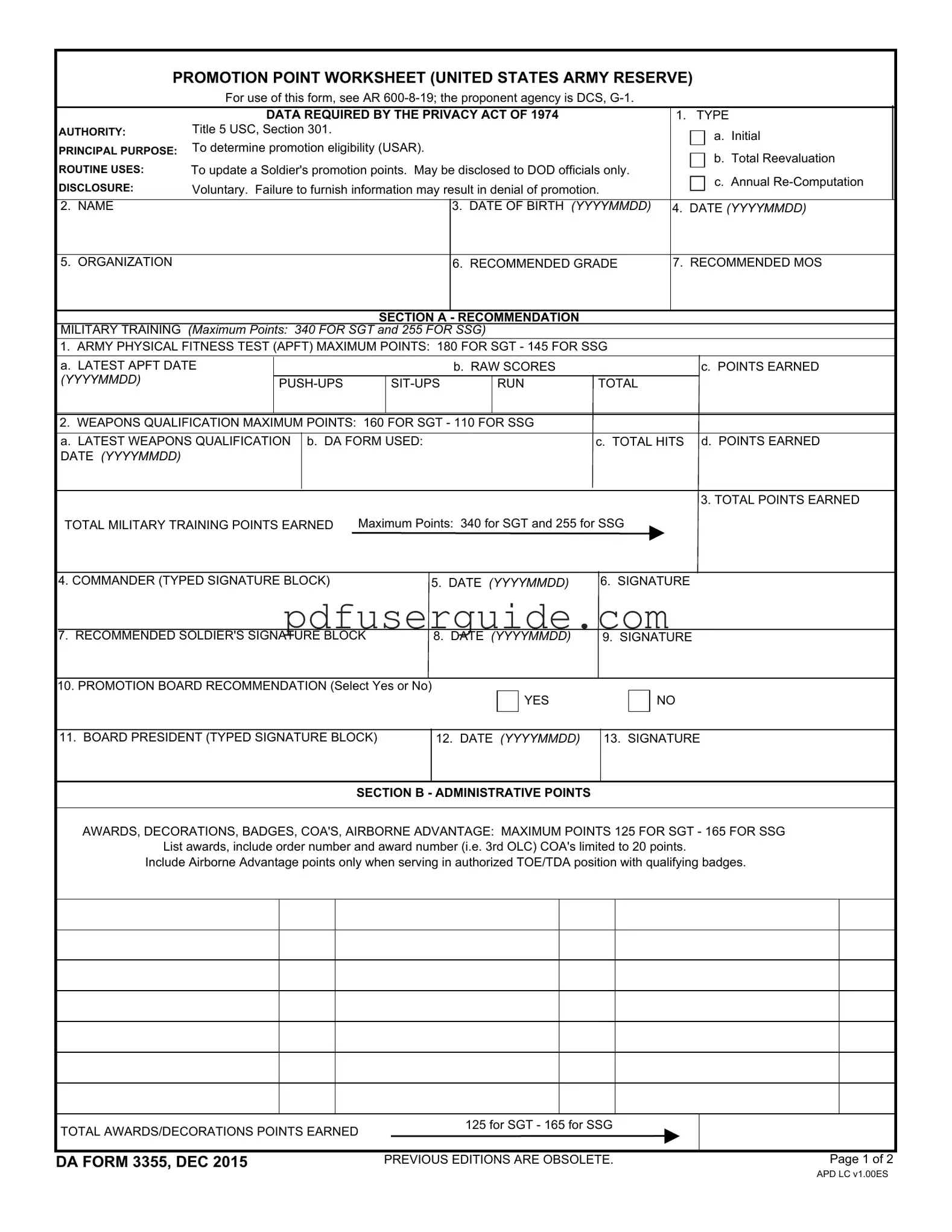 Free Da 3355 Form in PDF